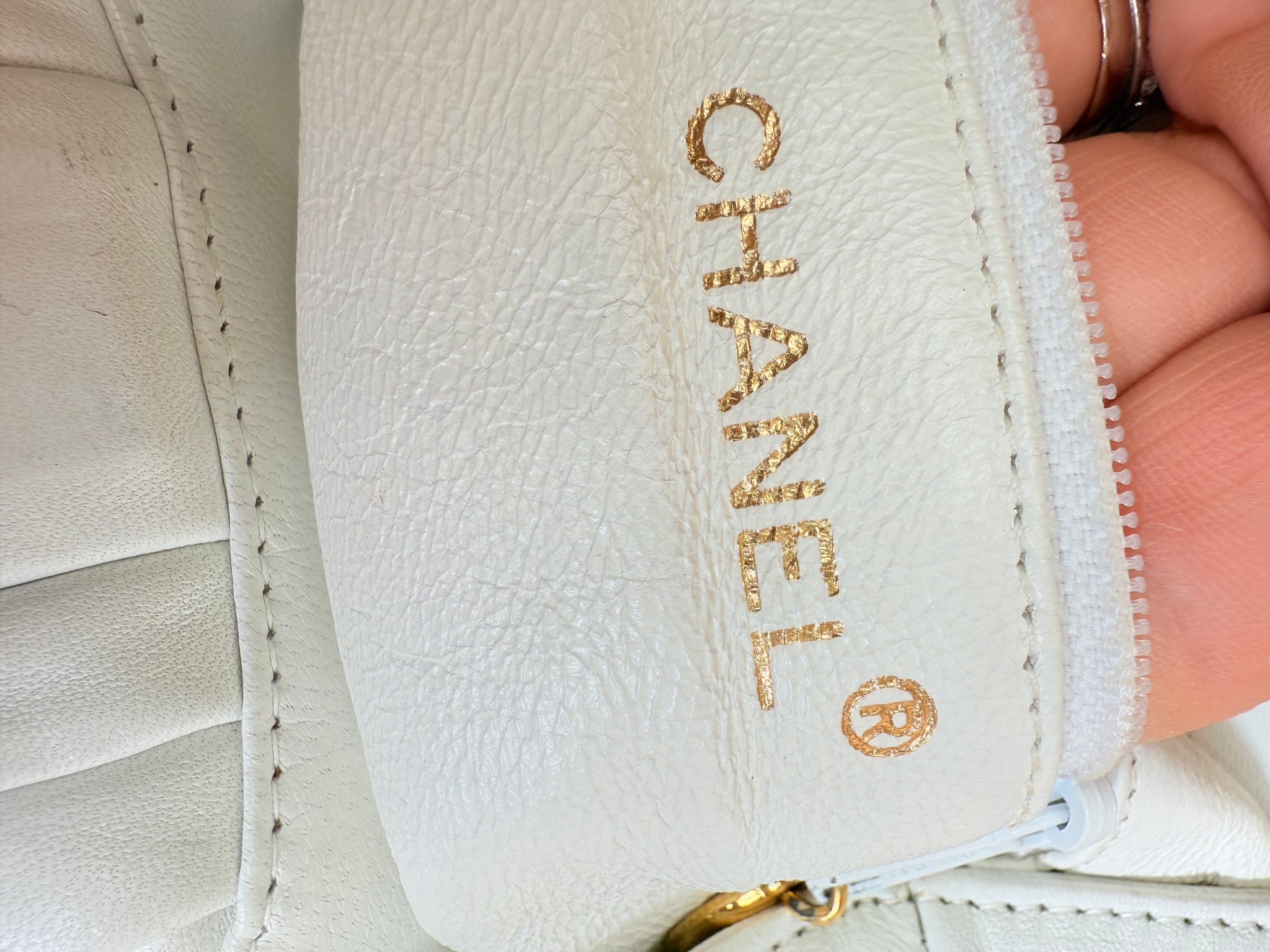 Chanel White Camellia Lambskin Hand Bag