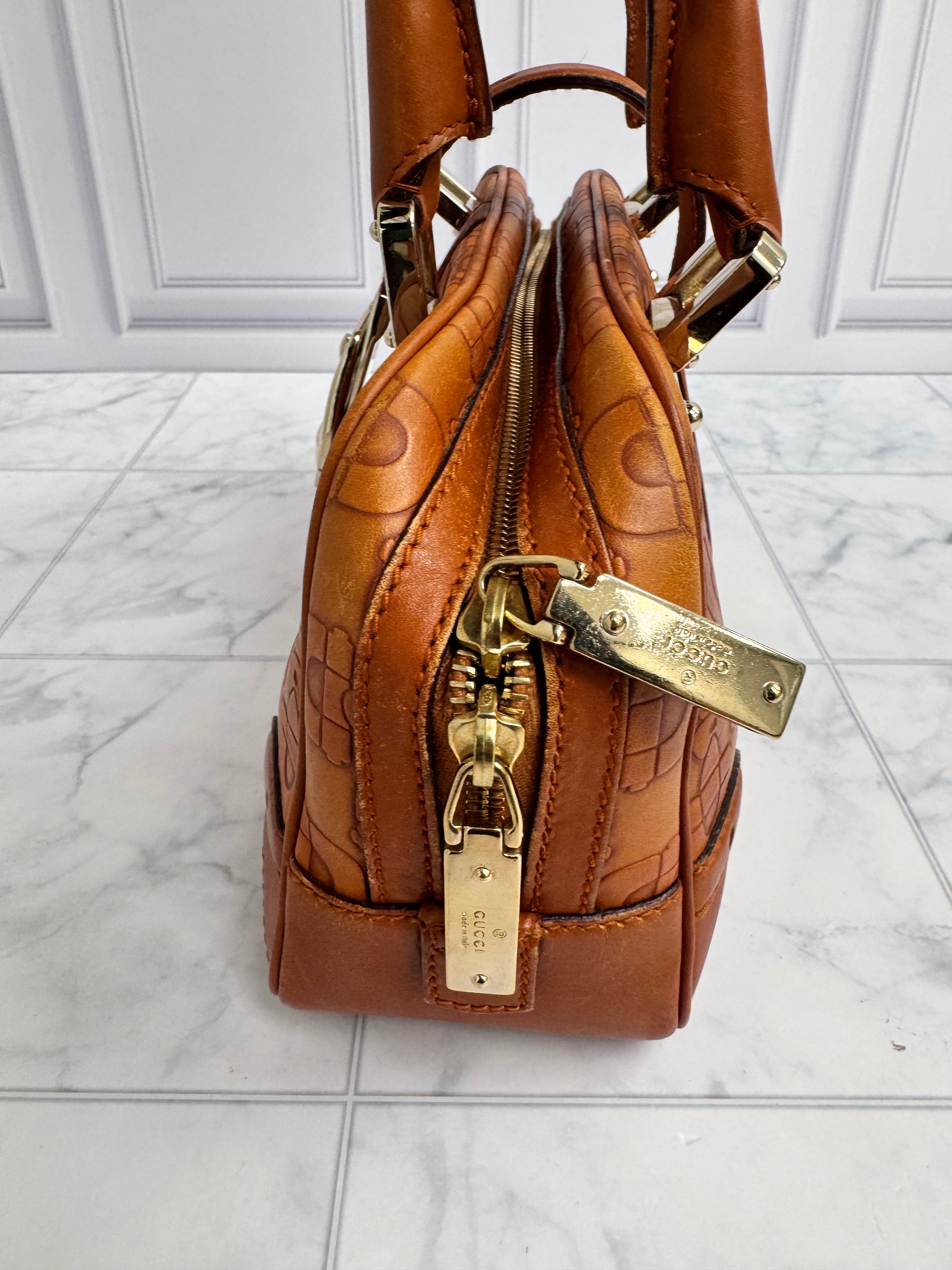 Gucci Tan Horsebit Embossed Leather Shoulder Bag