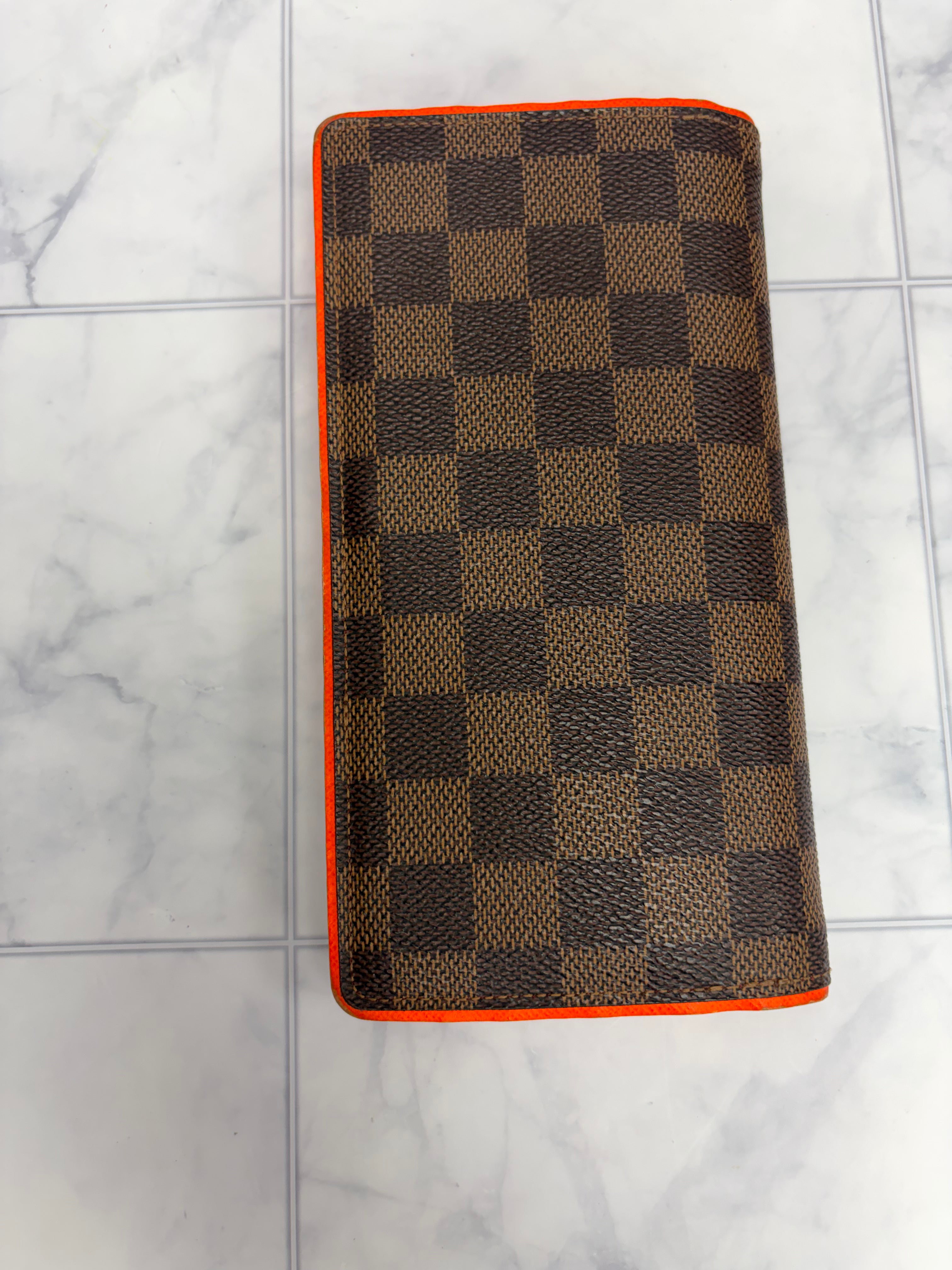 Louis Vuitton Damier Ebene & Neon Orange Brazza Wallet