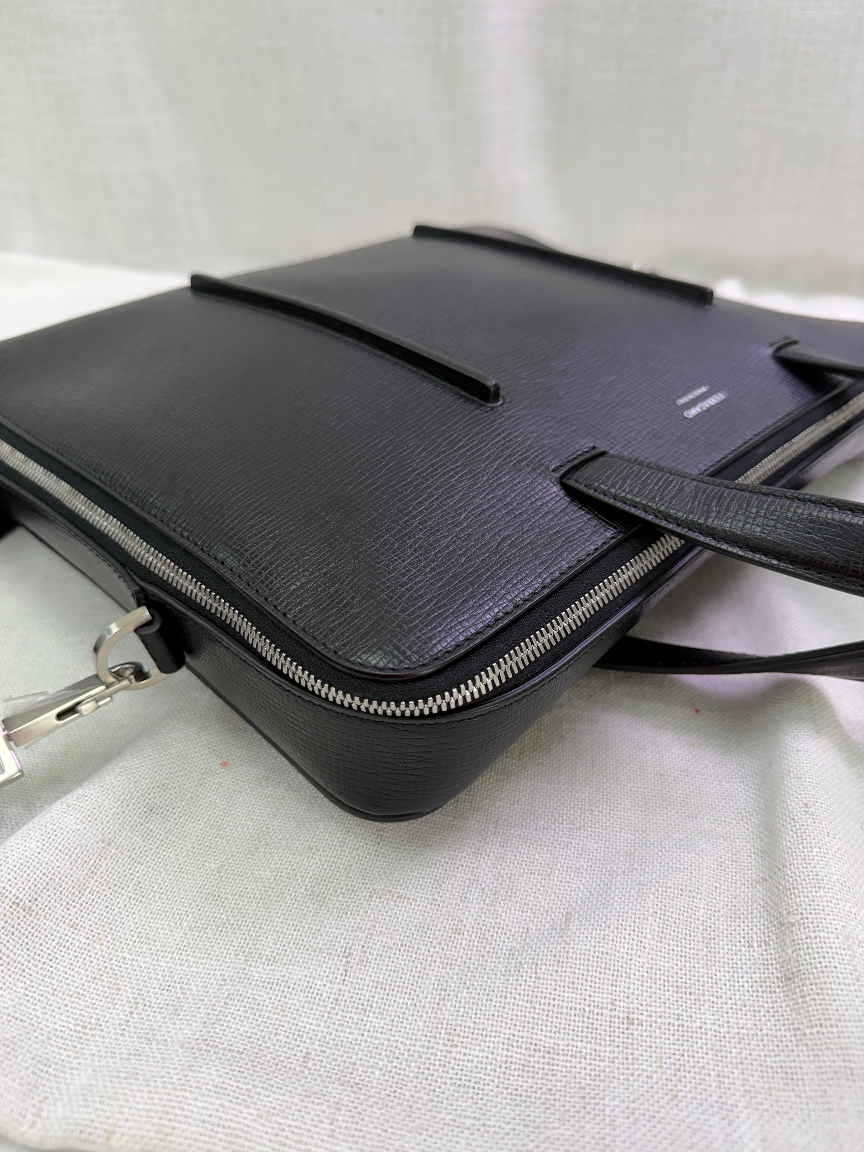 Salvatore Ferragamo Black Hammered Calfskin Briefcase