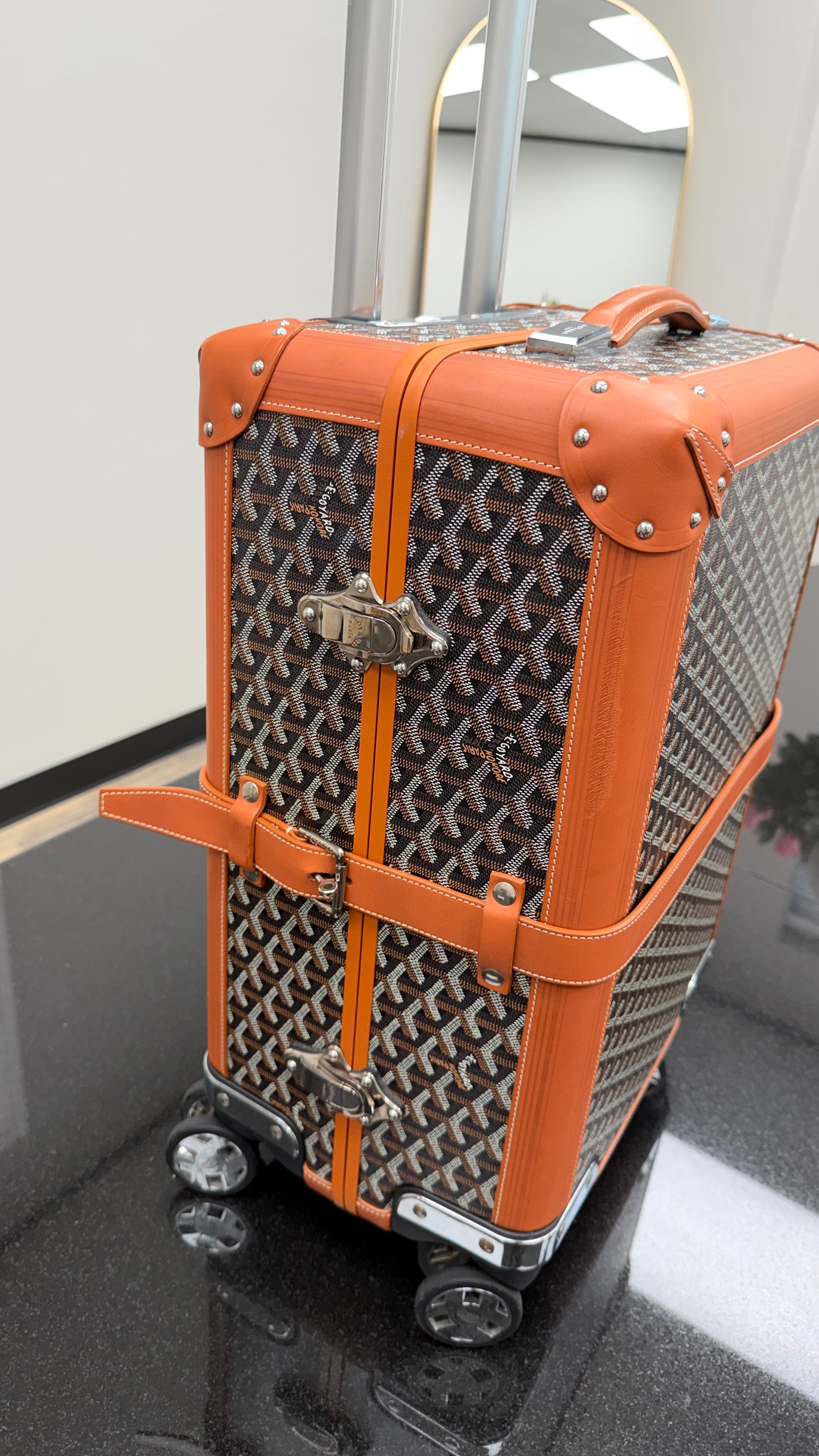 Goyard Black & Tan Goyardine Canvas Bourget PM Rolling Trolley