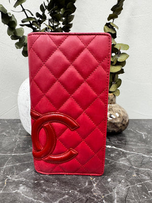 Chanel Red Diamond Quilted Leather Long Wallet