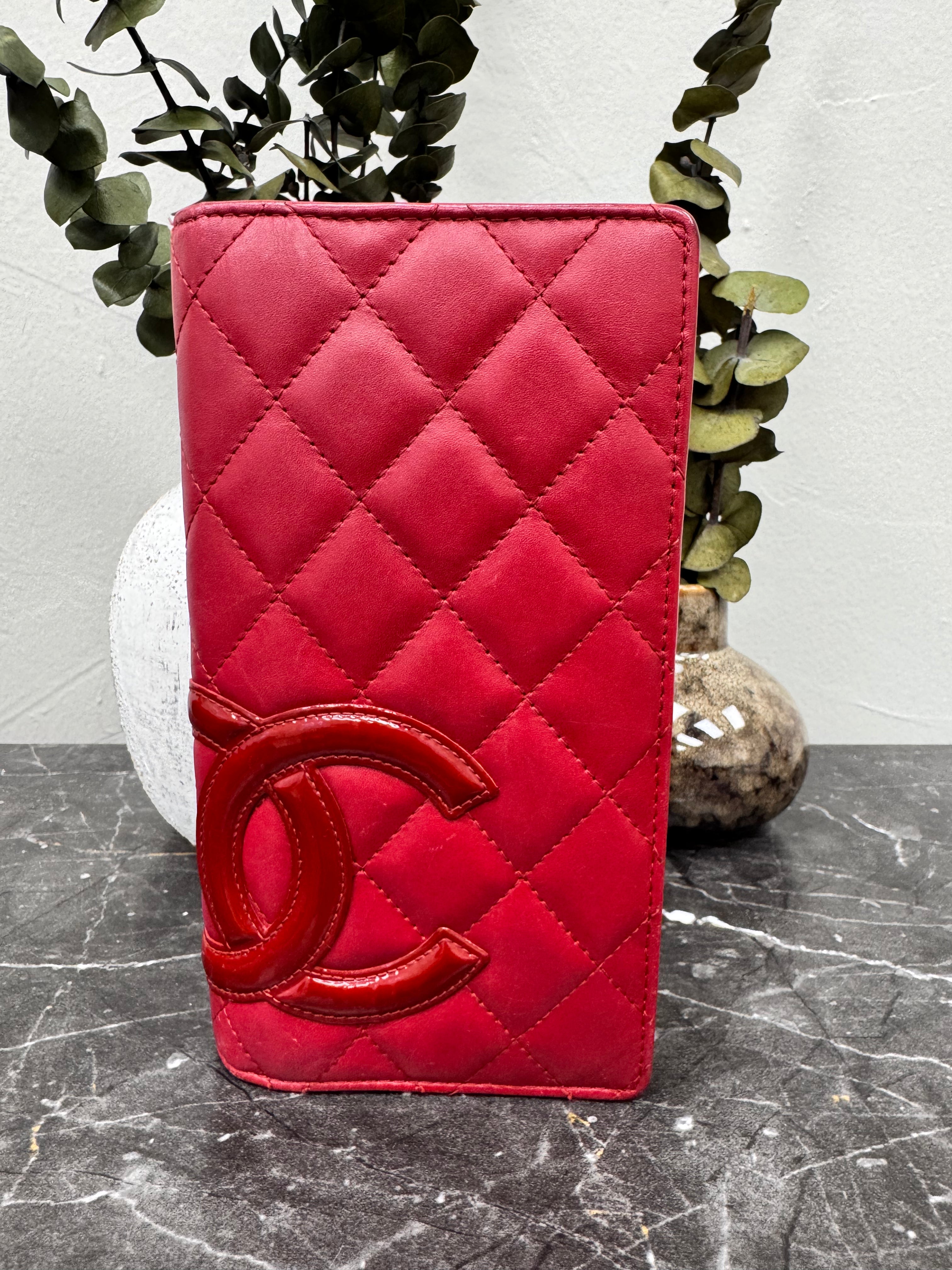 Chanel Red Diamond Quilted Leather Long Wallet