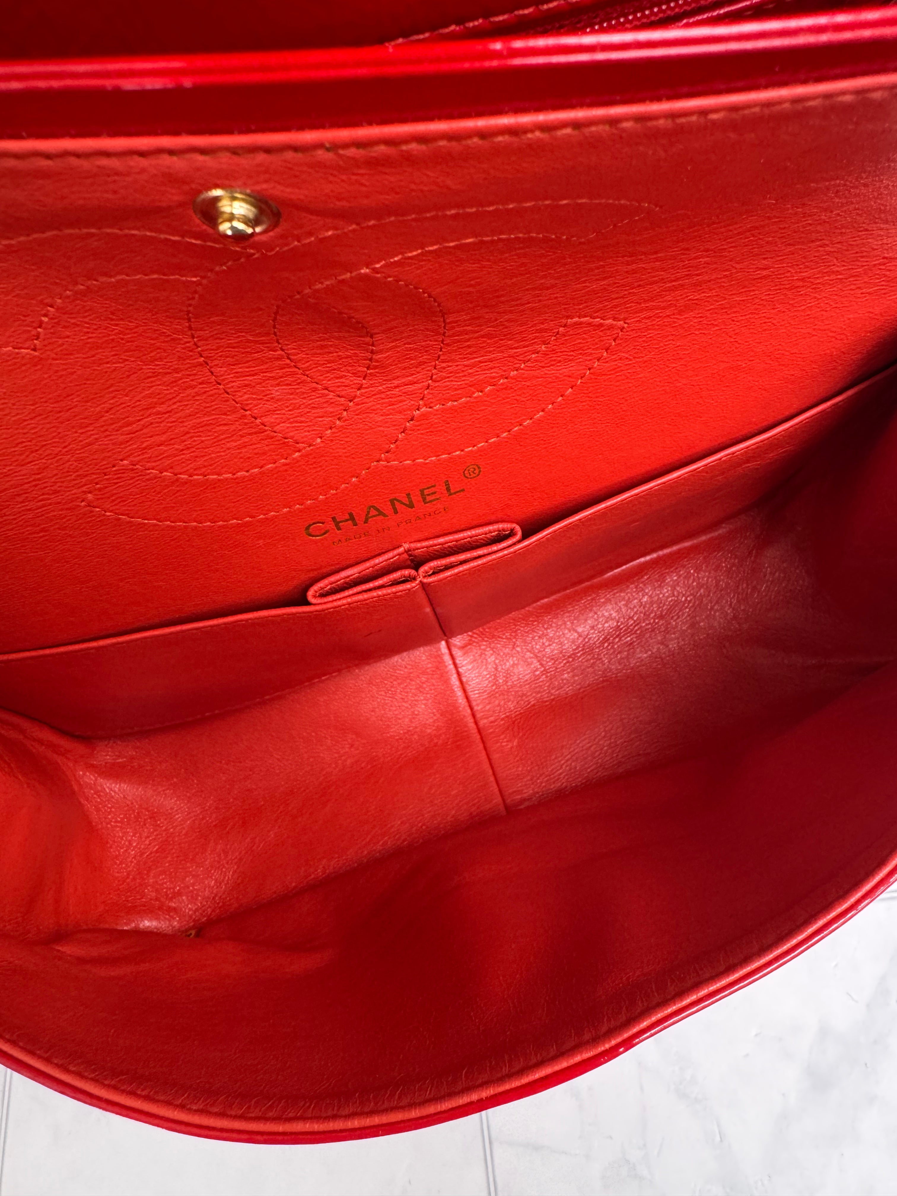 Chanel Red Puzzle Quilted Patent Leather Reissue 2.55 Shoulder Bag
