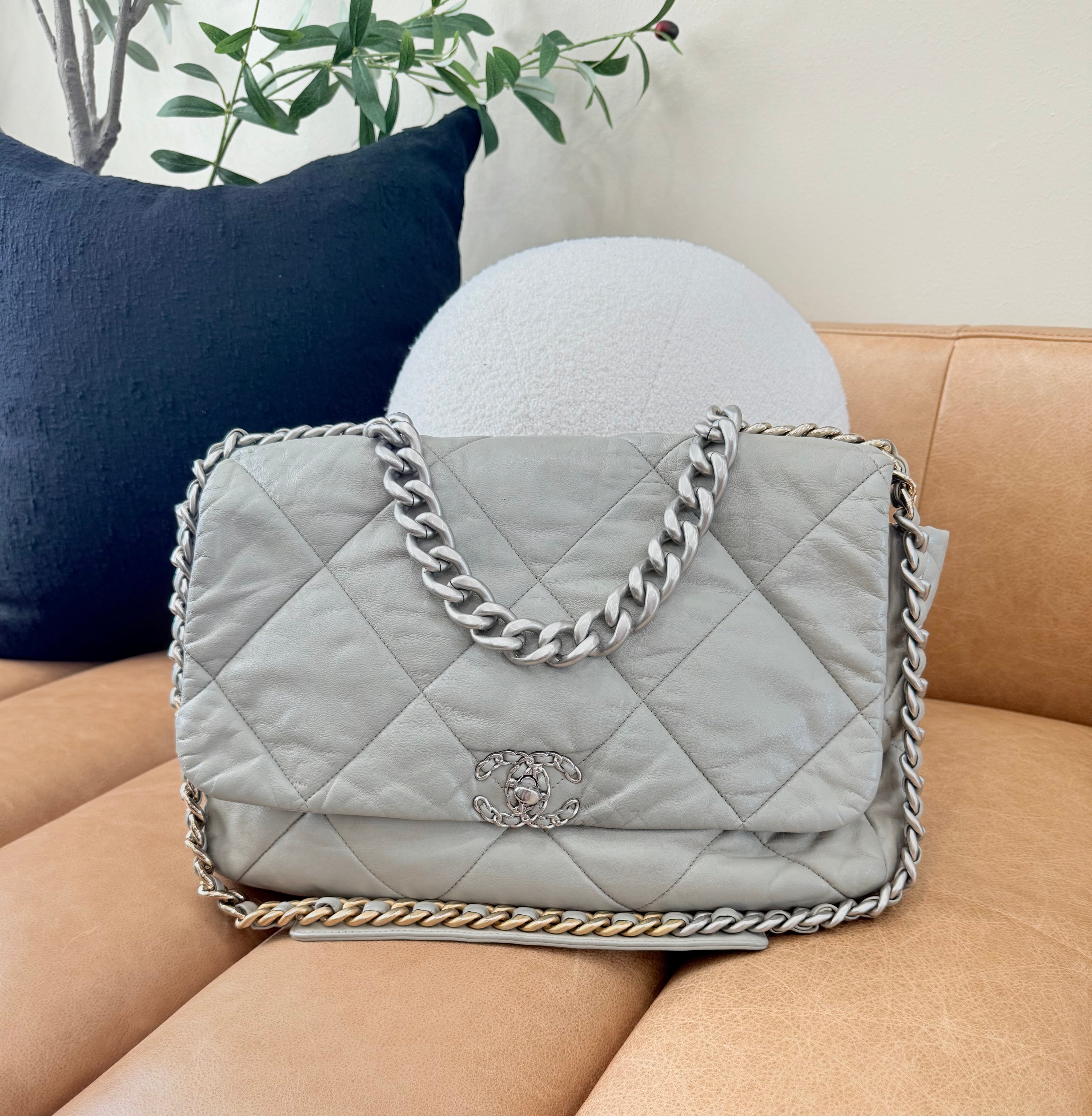 Chanel Cloud 19 Lambskin Grey Maxi Flap Bag