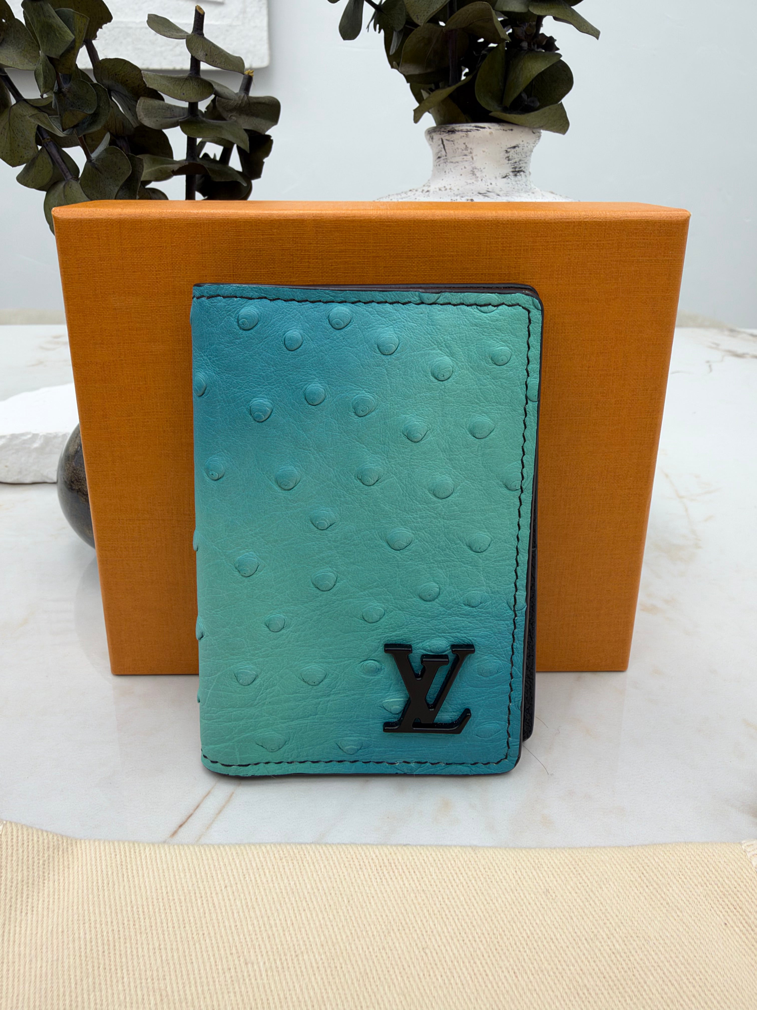 LIKE NEW - Louis Vuitton Tropical Blue Ostrich Leather Pocket Organizer