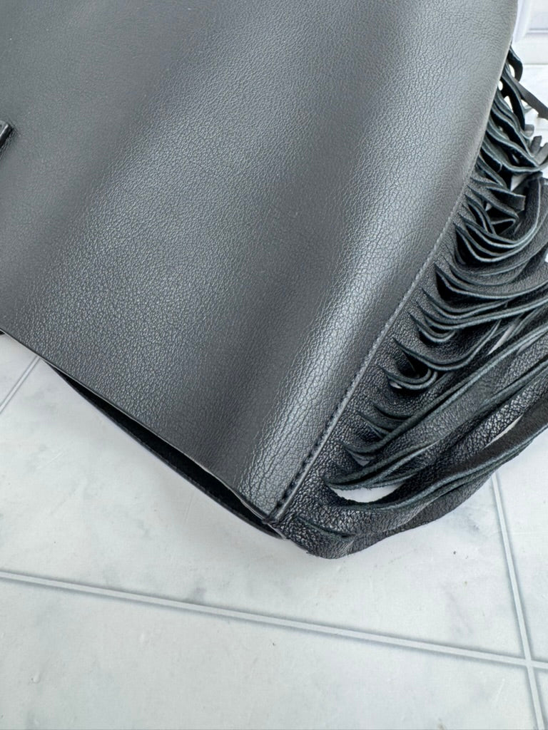 Saint Laurent YSL Black Leather Fringe Tote Bag