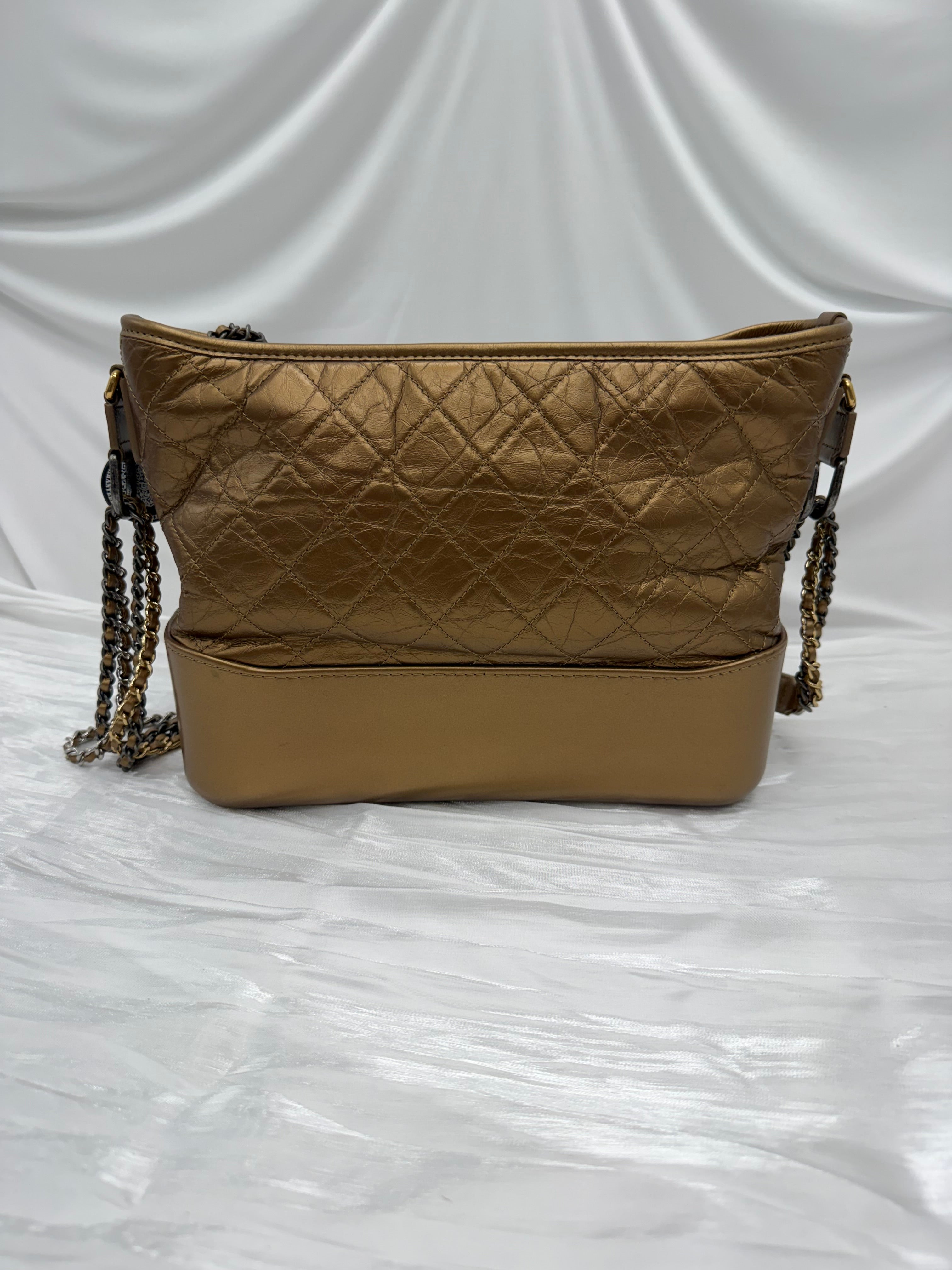 Chanel Metallic Bronze Aged Quilted Calfskin Medium Gabrielle Hobo Bag