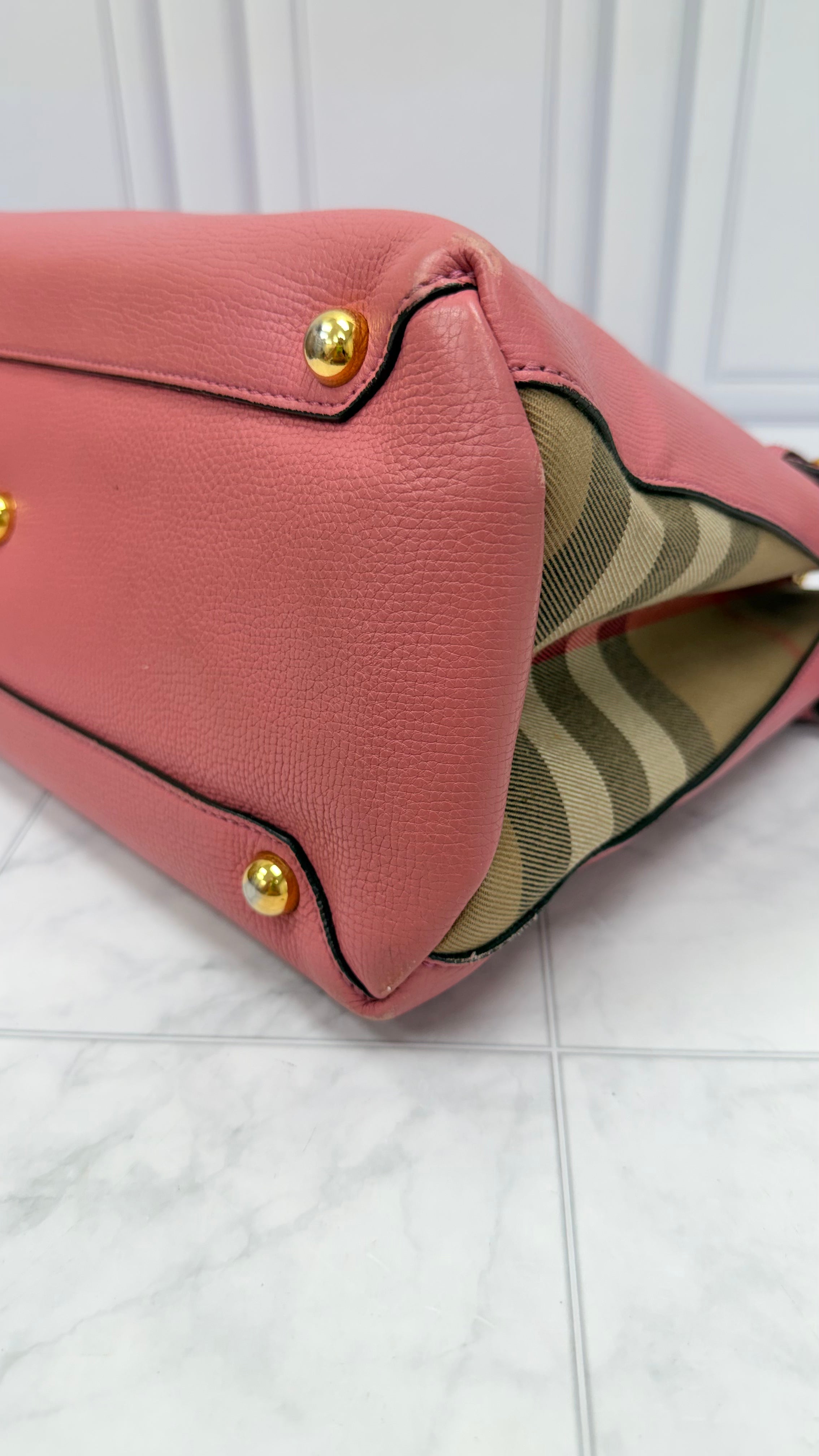 Burberry Pink Leather Nova Check Banner Tote