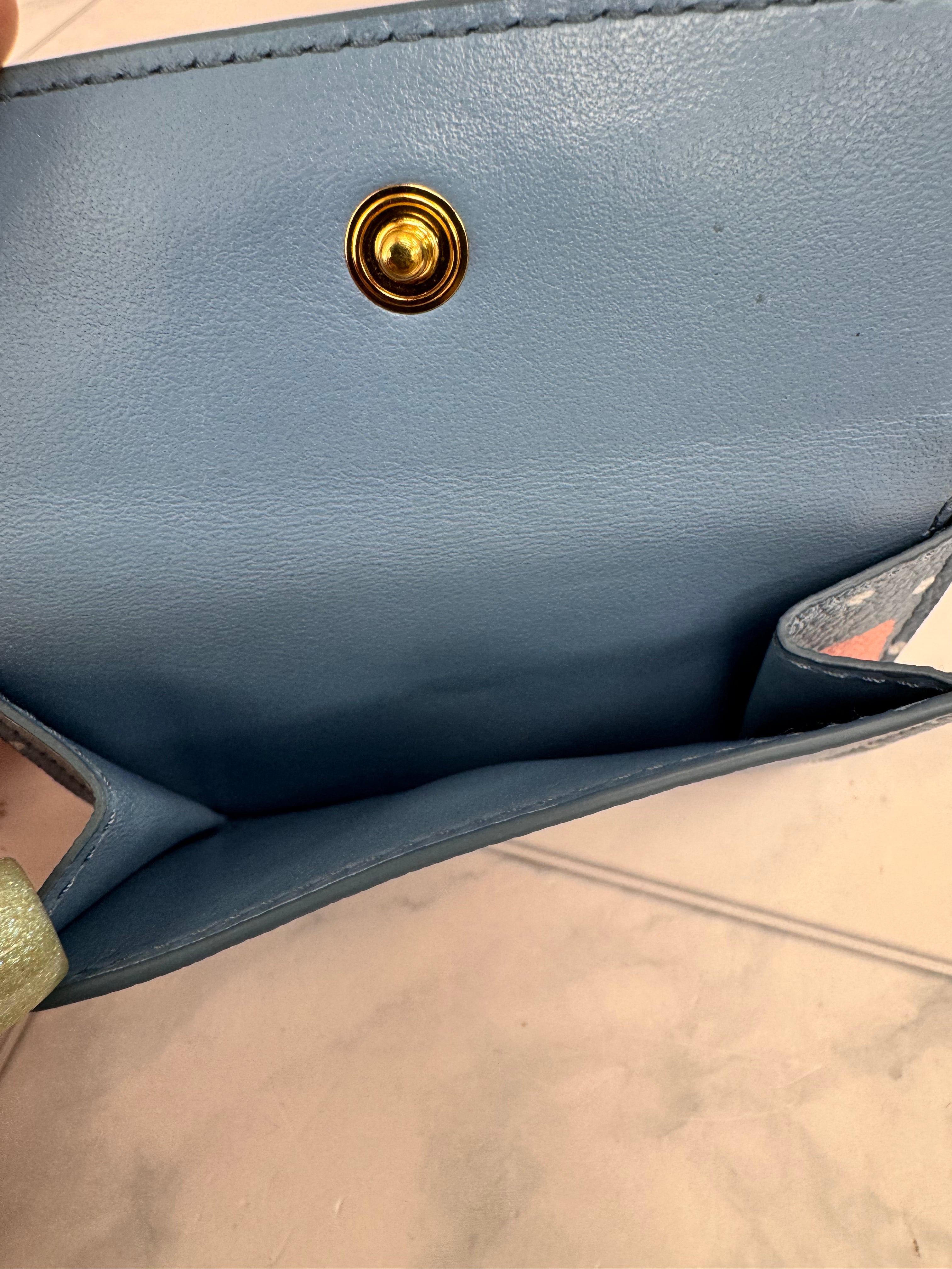 Miu Miu Blue Leather Polka Dot And Bow Compact Wallet