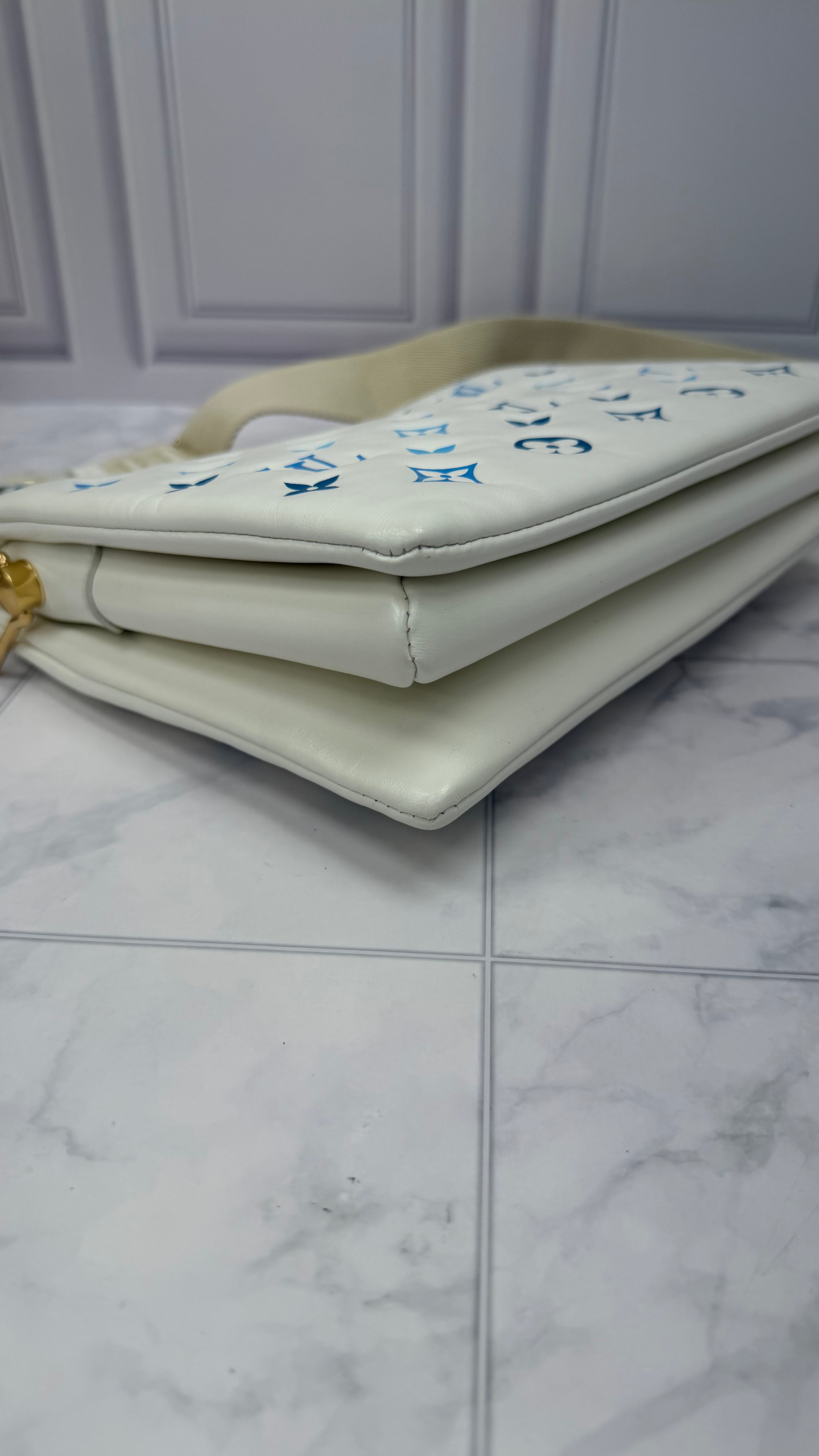 Louis Vuitton White & Blue Embossed Lambskin Leather By The Pool Coussin PM