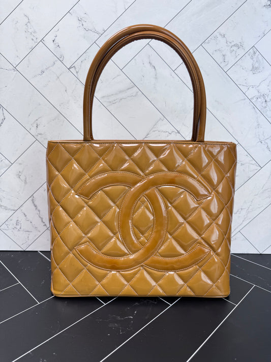 Chanel Gold Patent Leather Shoulder Bag