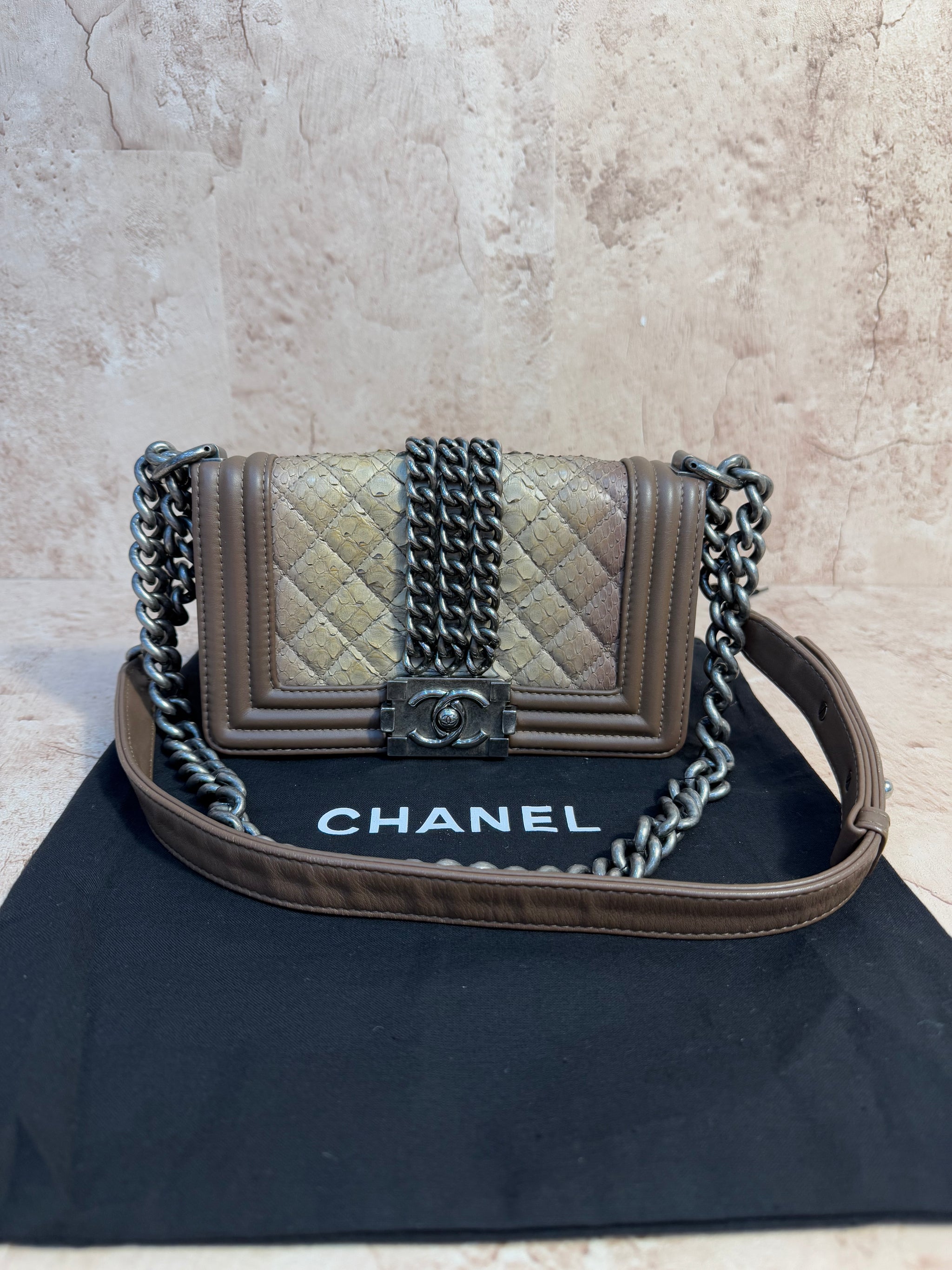 Chanel Brown Python Rock Small Boy Bag