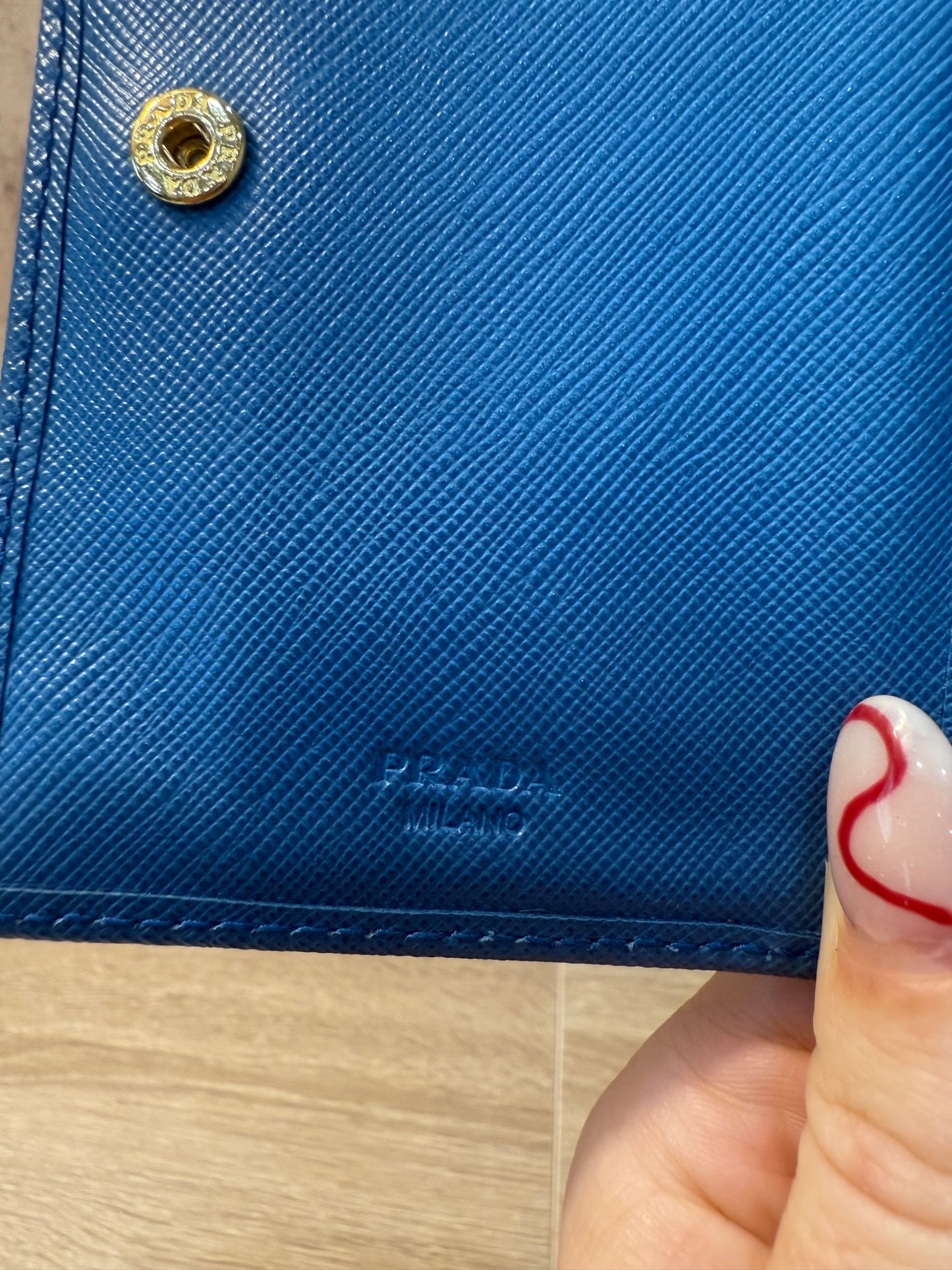 Prada Blue Saffiano Leather Compact Wallet