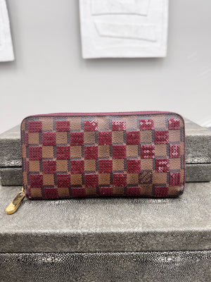 Louis Vuitton Rare Damier Paillettes Red Sequined Zippy Wallet
