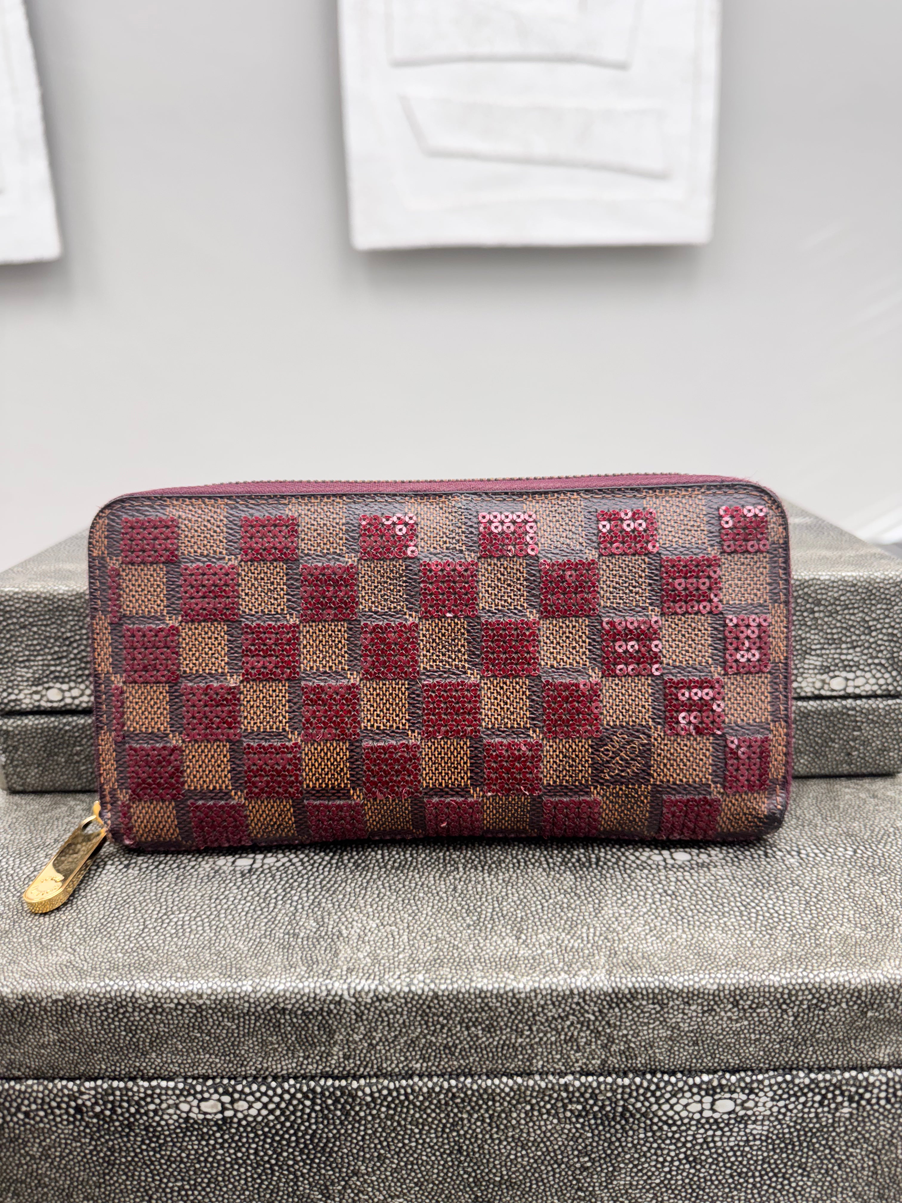 Louis Vuitton Rare Damier Paillettes Red Sequined Zippy Wallet
