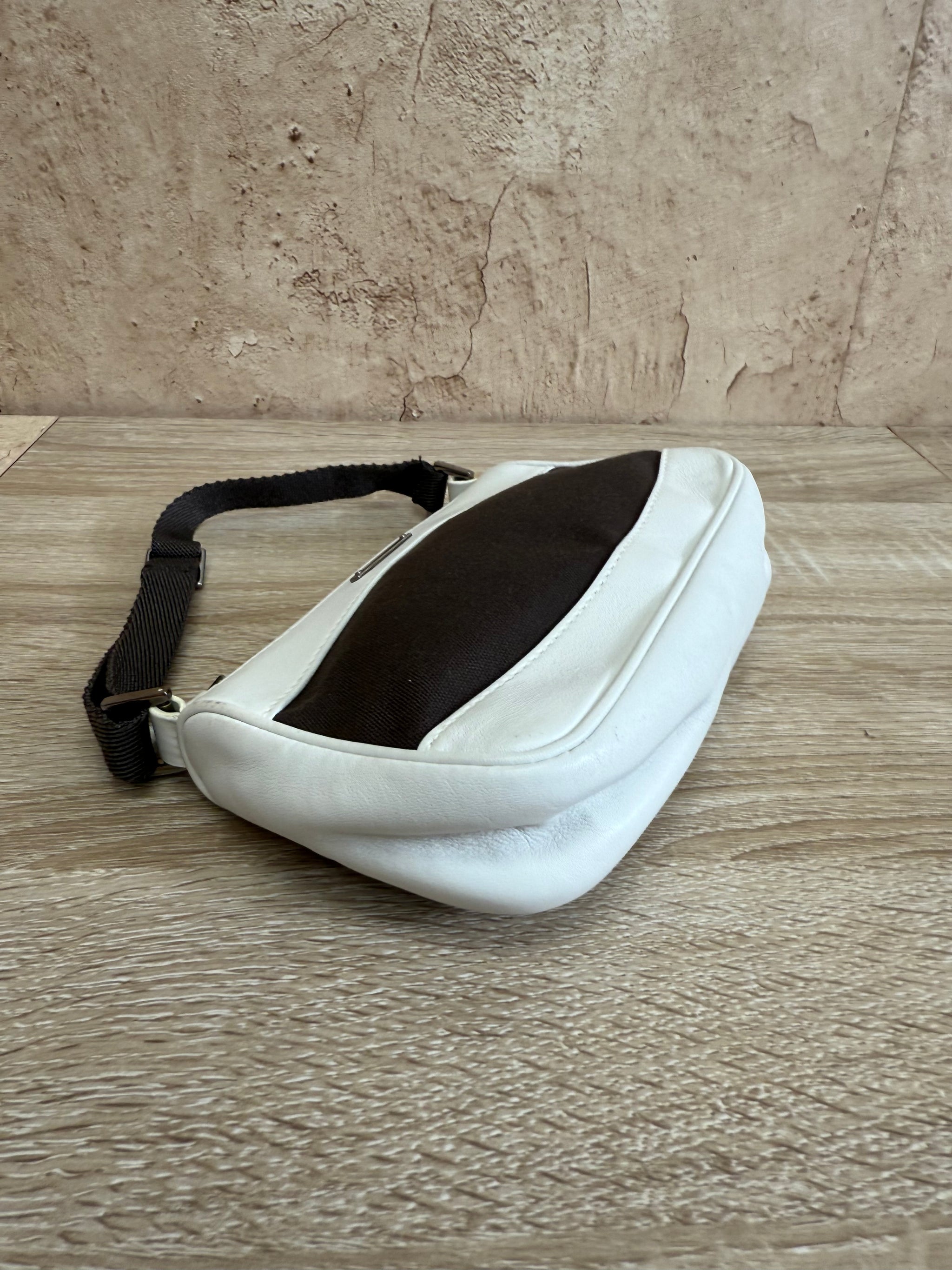 Gucci White Leather & Brown Canvas Mini Shoulder Bag