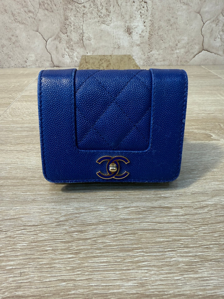 Chanel Royal Blue Caviar Compact Wallet