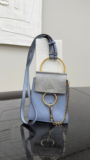 Chloe Dusty Blue Leather & Suede Mini Faye Crossbody