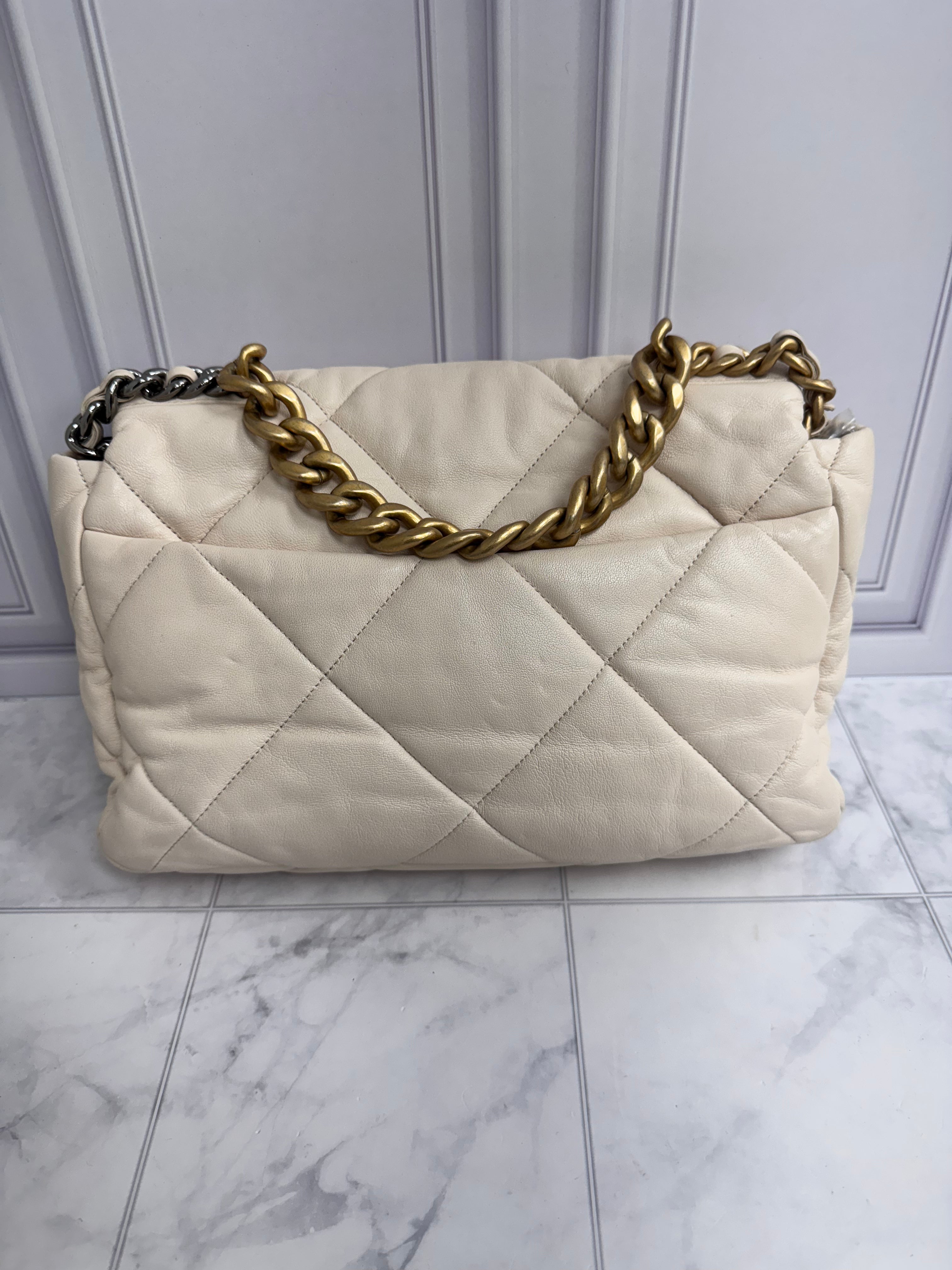 Chanel Beige Quilted Chanel 19 Large Flap Bag