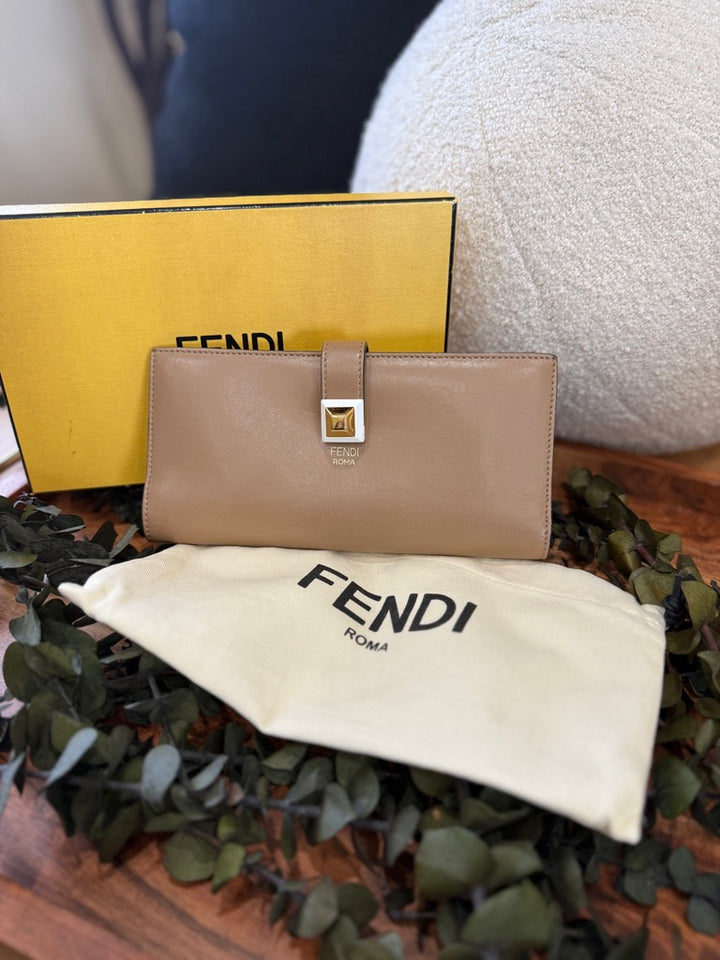 Fendi Tan Leather Studded Long Wallet