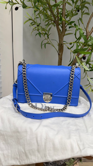 Christian Dior Blue Leather Medium Diorama Shoulder Bag