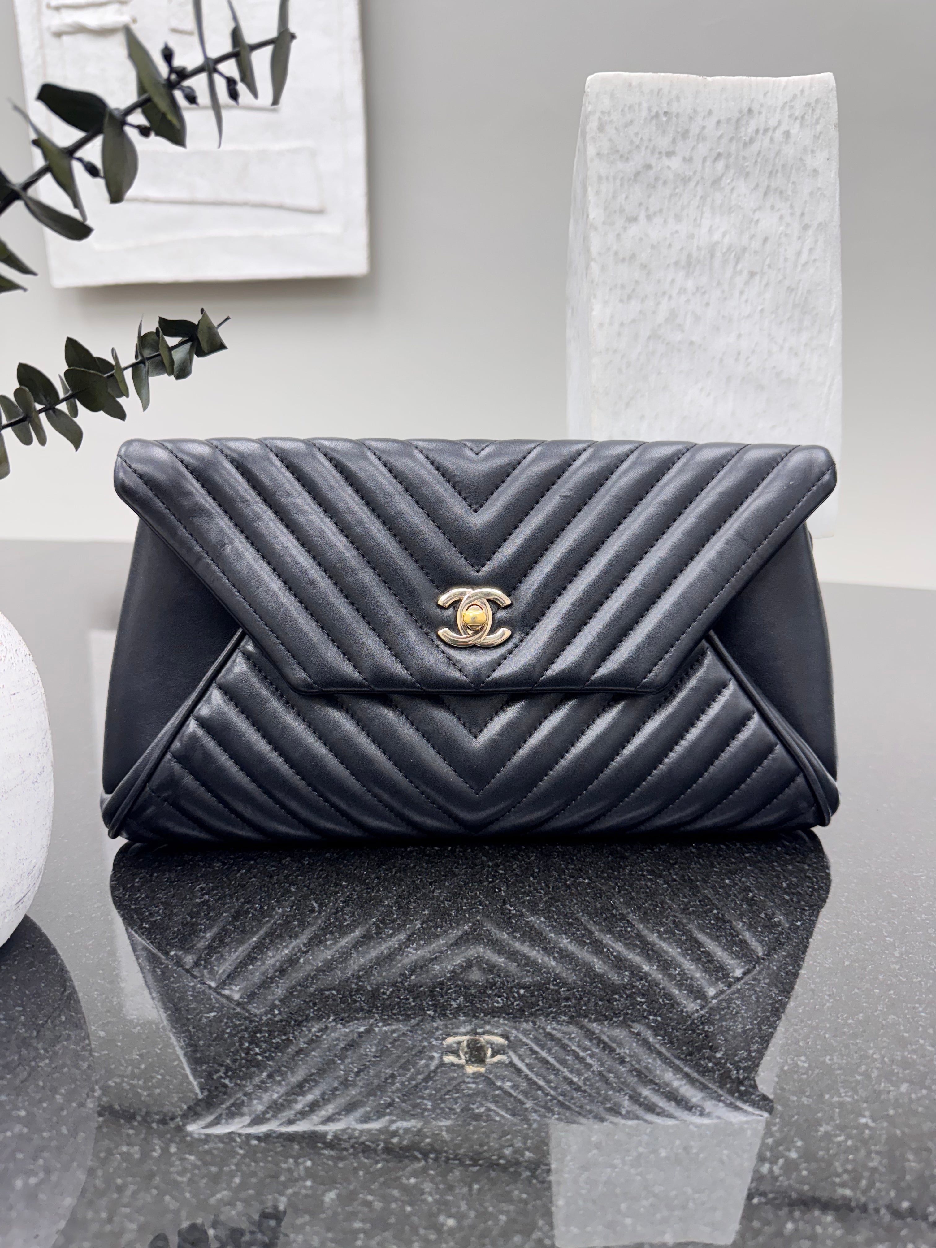 Chanel Black Quilted Leather Fold Up Again Clutch Bag