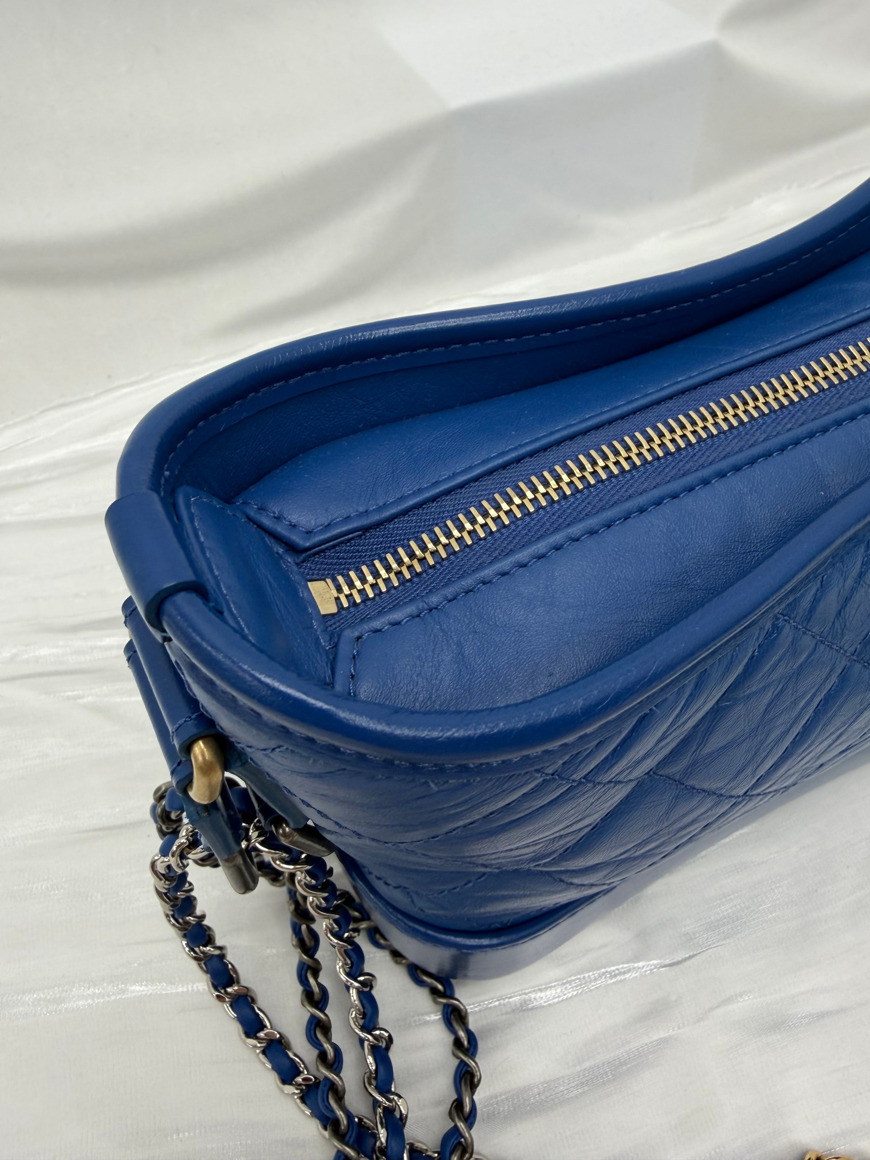 Chanel Blue Aged Quilted Calfskin Small Gabrielle Hobo Bag