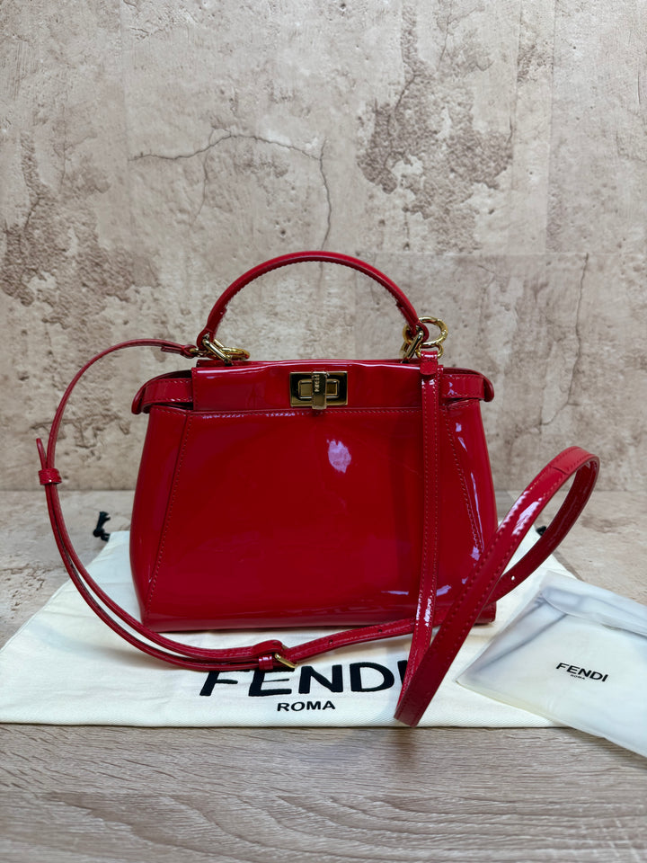 LIKE NEW Fendi Red Patent Leather Iconic Peekaboo