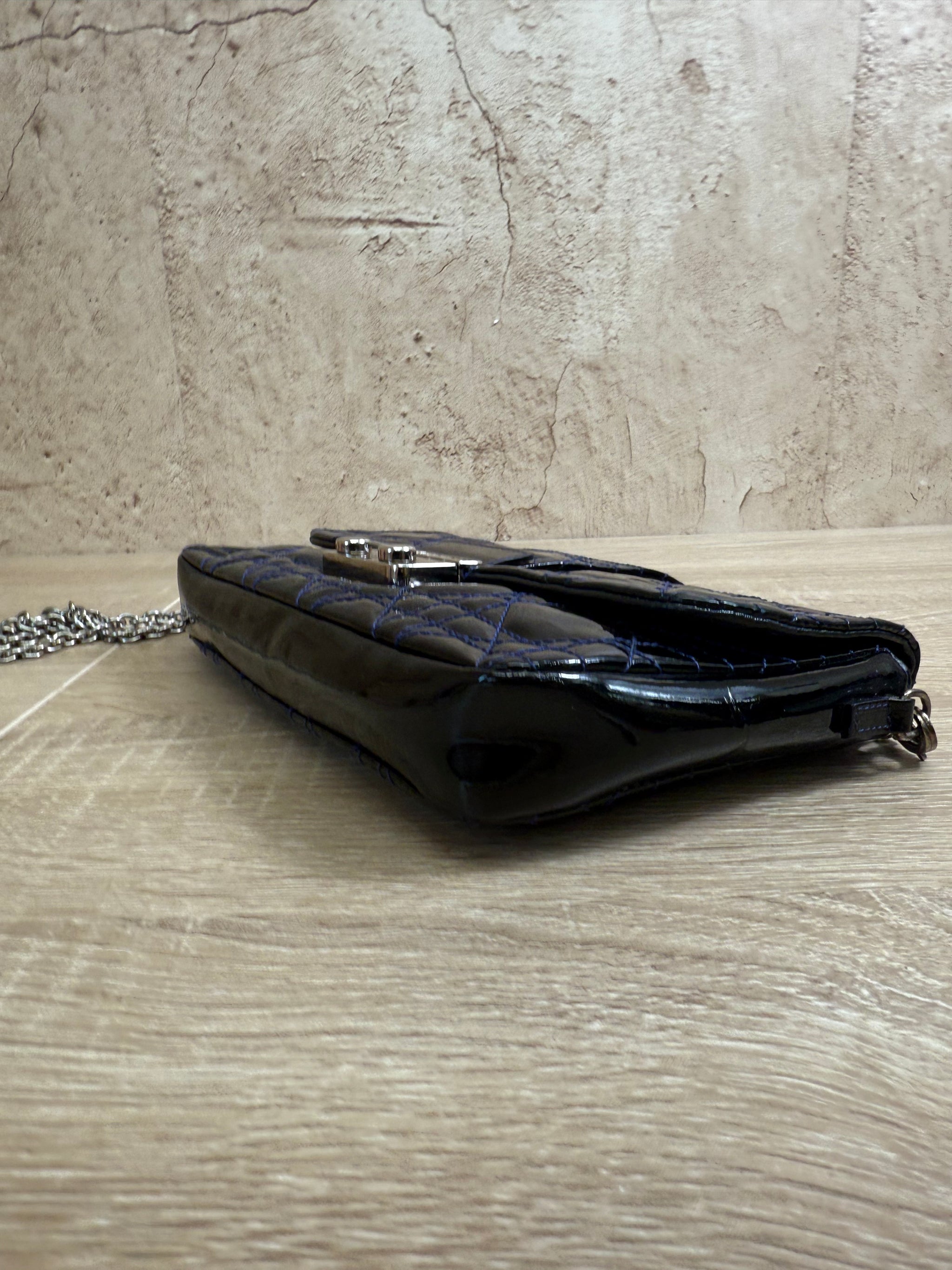 Christian Dior Navy Patent Cannage Chain Crossbody Bag