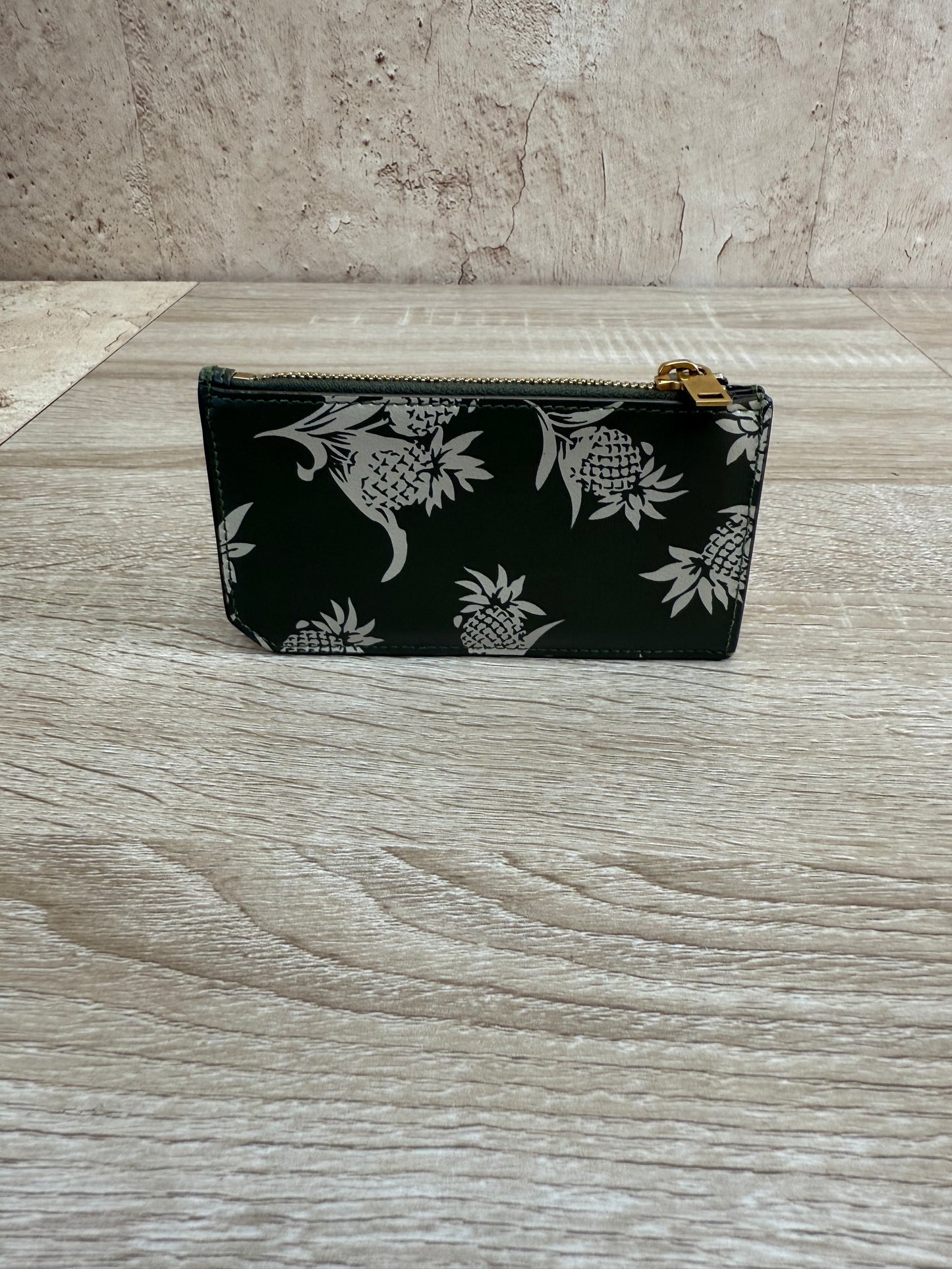 Saint Laurent YSL Green Leather Pineapple Zip Card Coin Case