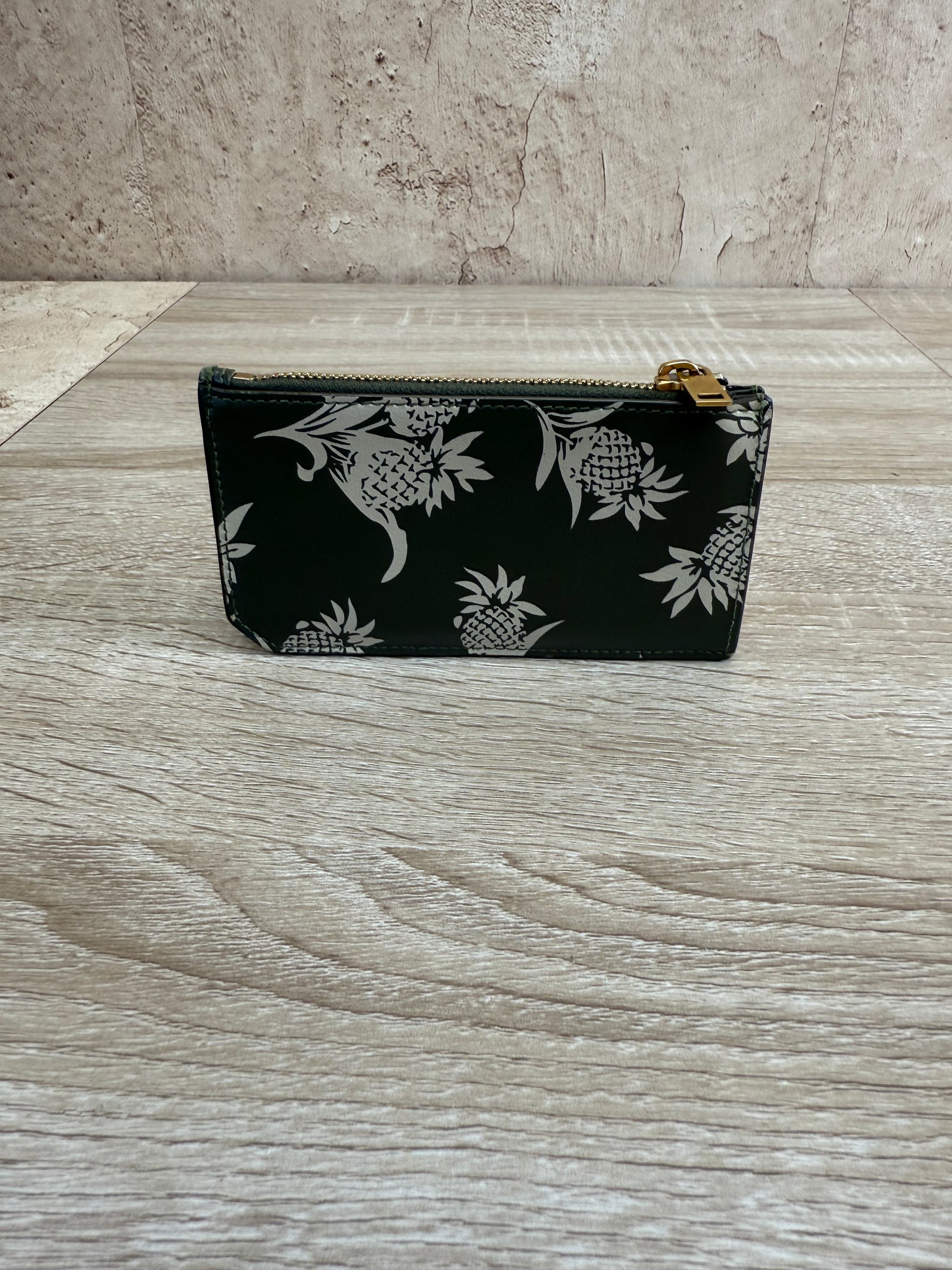 Saint Laurent YSL Green Leather Pineapple Zip Card Coin Case