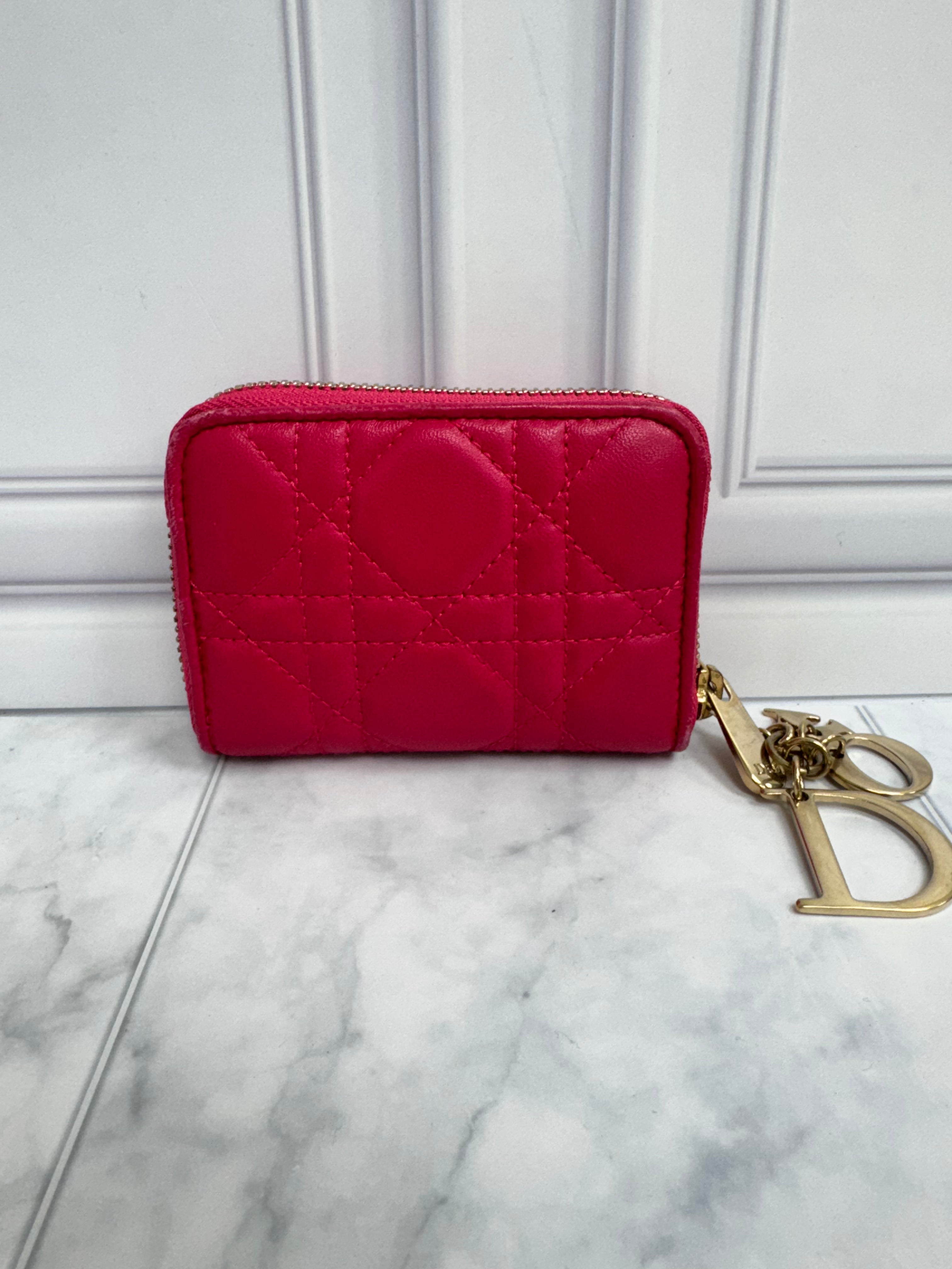 Christian Dior Pink Cannage Leather Lady Dior Zippy Card Case