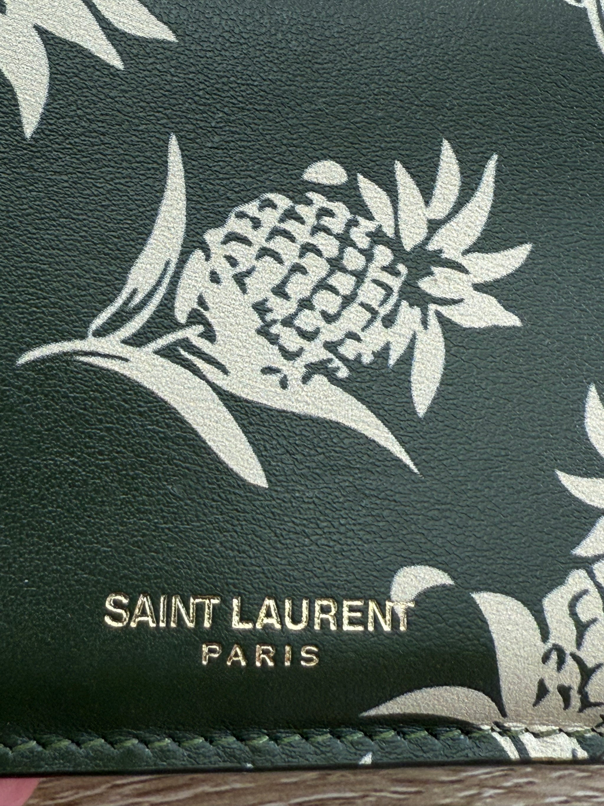 Saint Laurent YSL Green Leather Pineapple Zip Card Coin Case