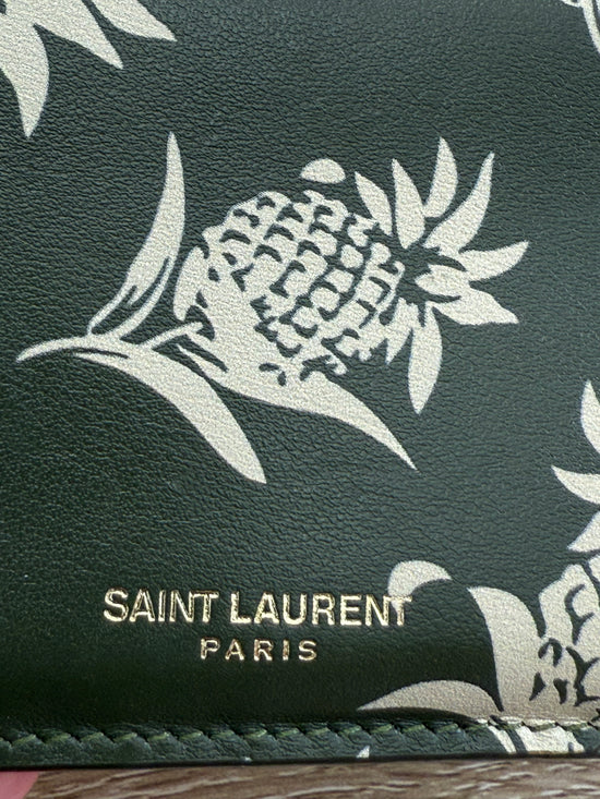 Saint Laurent YSL Green Leather Pineapple Zip Card Coin Case