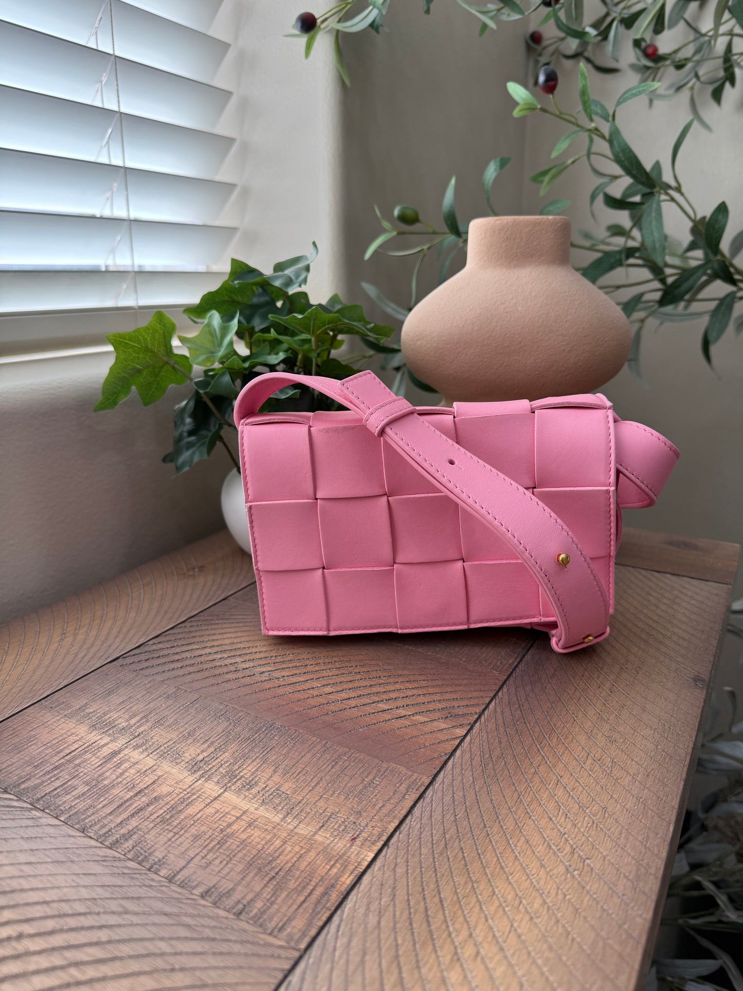 Bottega Veneta Pink Cassette Intrecciato Leather Crossbody Bag