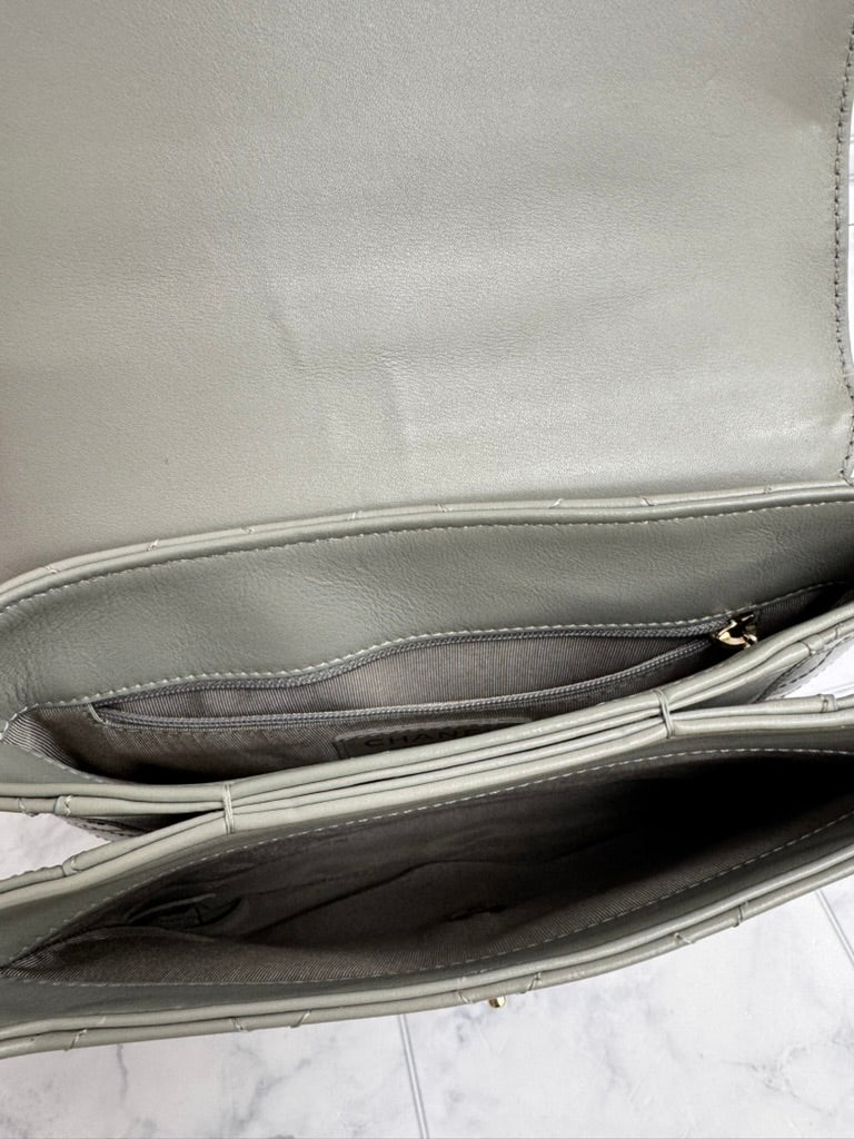 Chanel Grey Diamond Quilted CC Double Pocket Top Handle Bag
