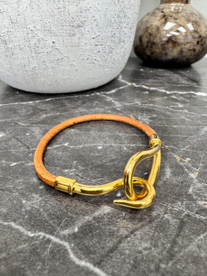 Hermes Gold Tone And Leather Jumbo Hook Bracelet