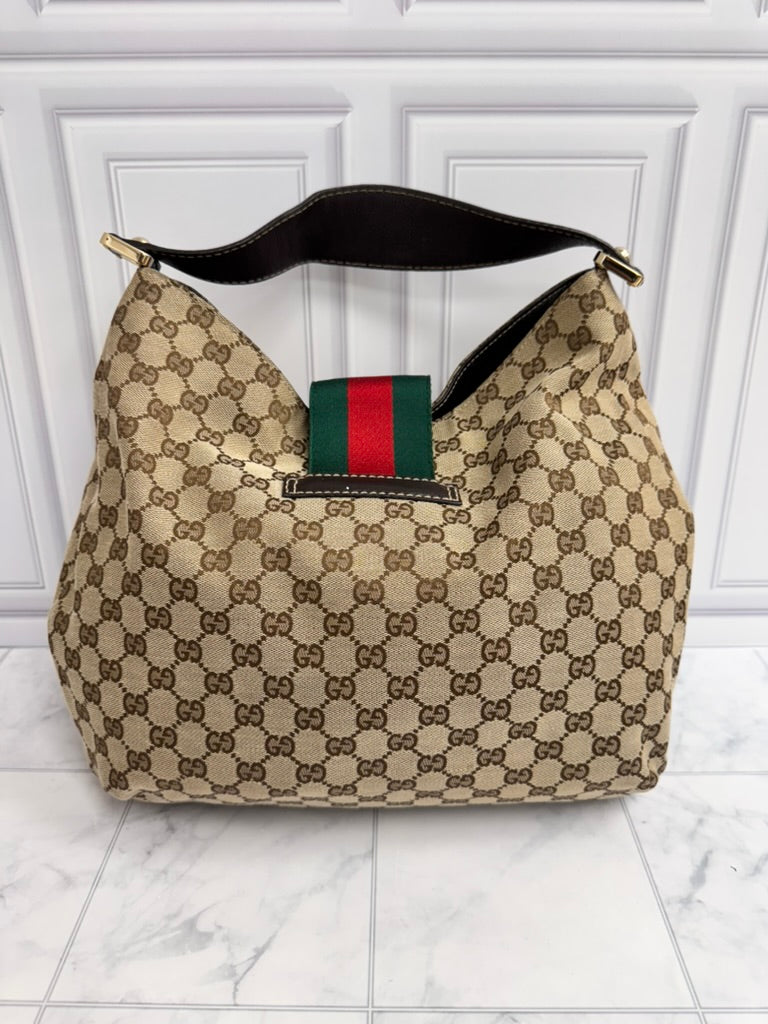 Gucci GG Supreme Canvas New Ladies Web Hobo Bag
