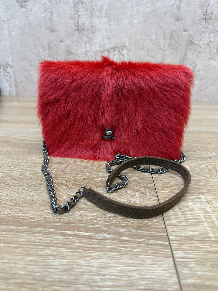 Chanel Red Goat Hair Wallet On Chain