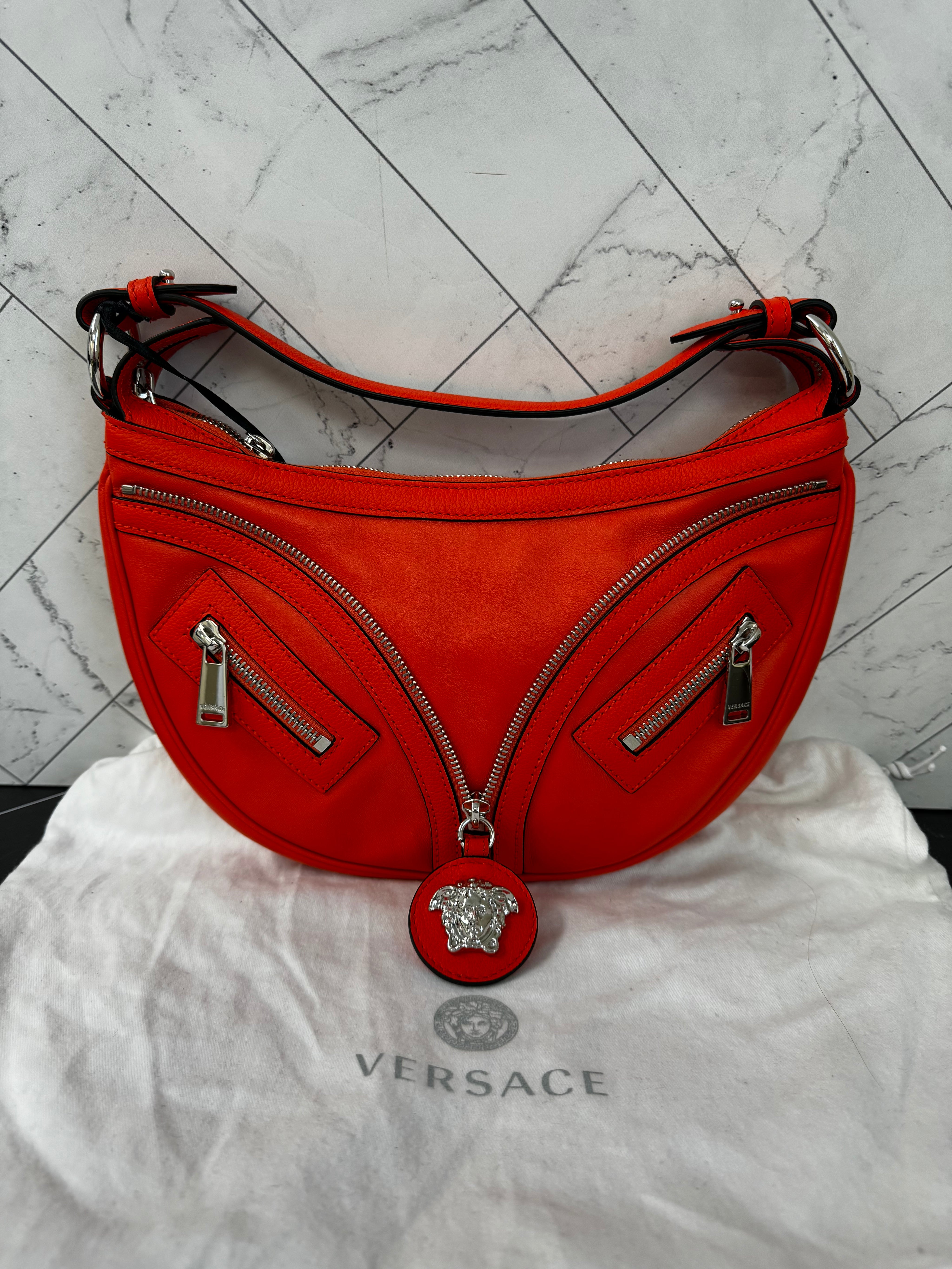 BRAND NEW Versace Orange Two Way Small Hobo Bag