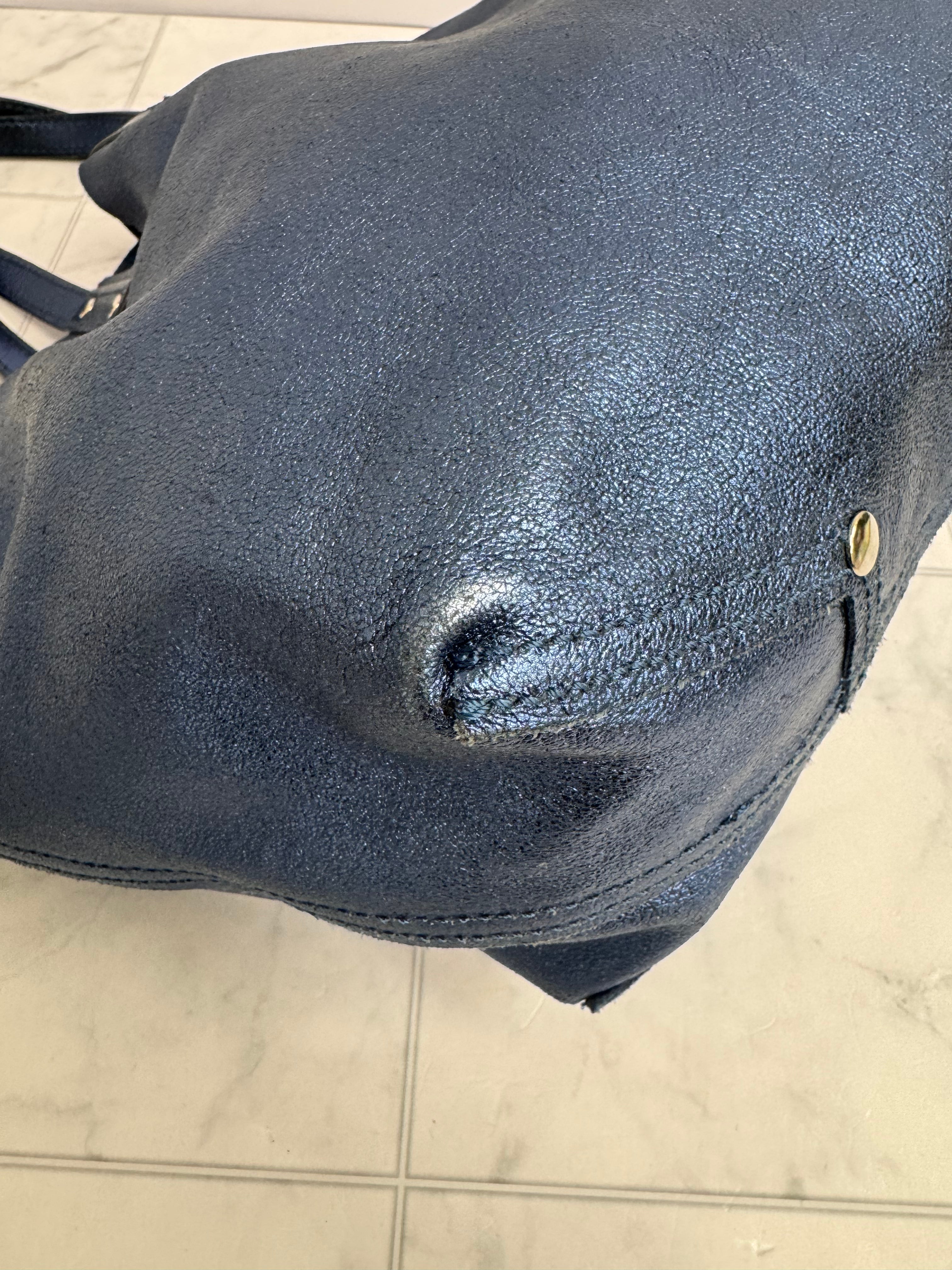 Tiffany & Co. Metallic Blue Leather Reversible Tote Bag