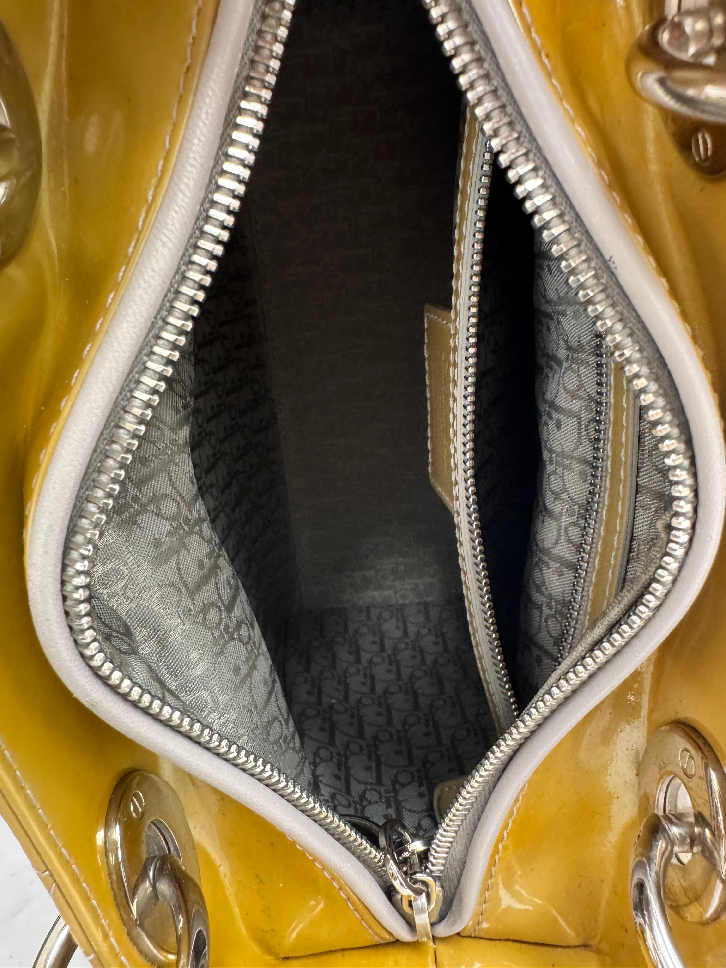 Christian Dior Yellow Cannage Patent Leather Medium Lady Dior