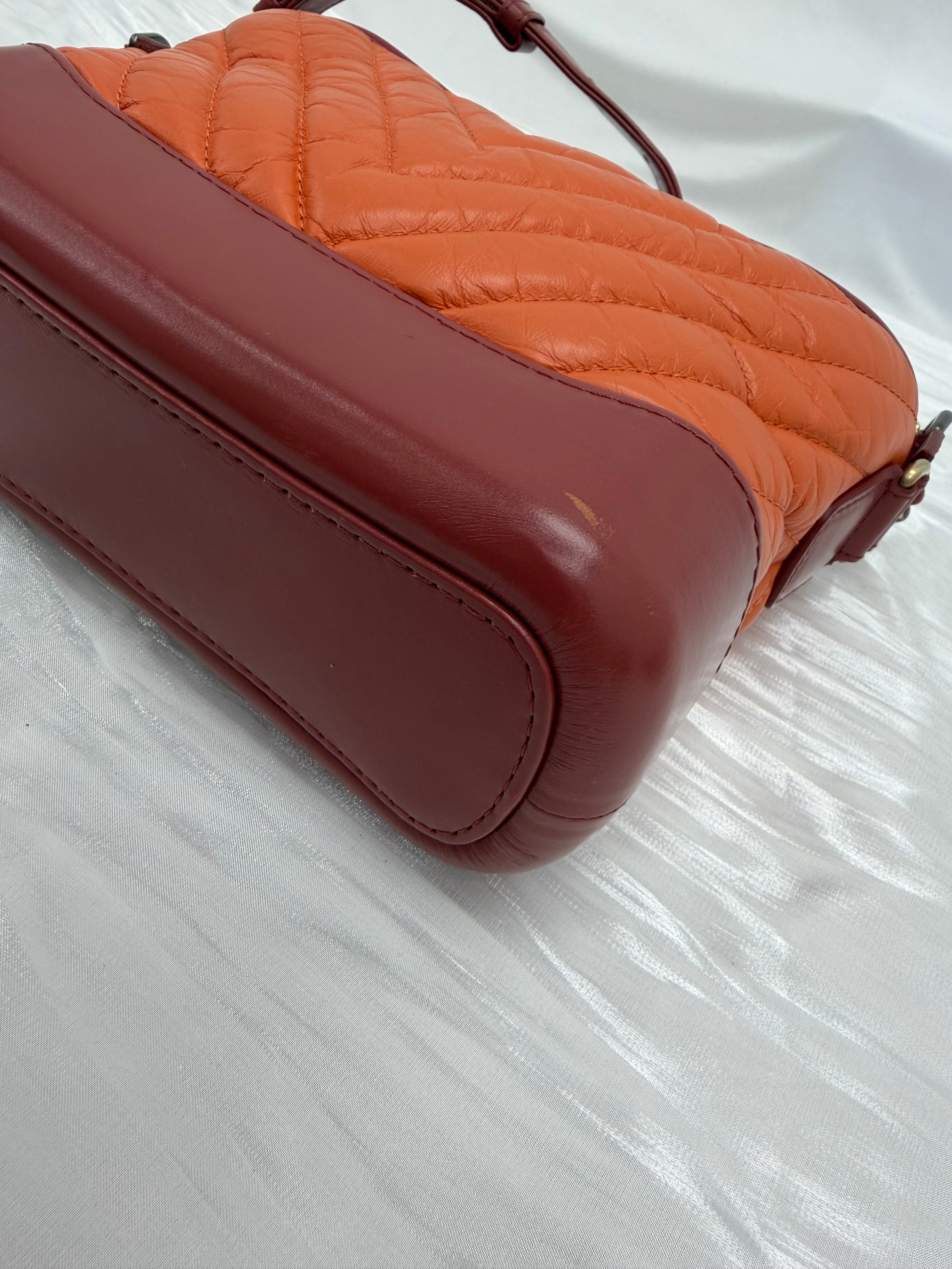 Chanel Orange Bicolor Aged Quilted Calfskin Small Gabrielle Hobo Bag