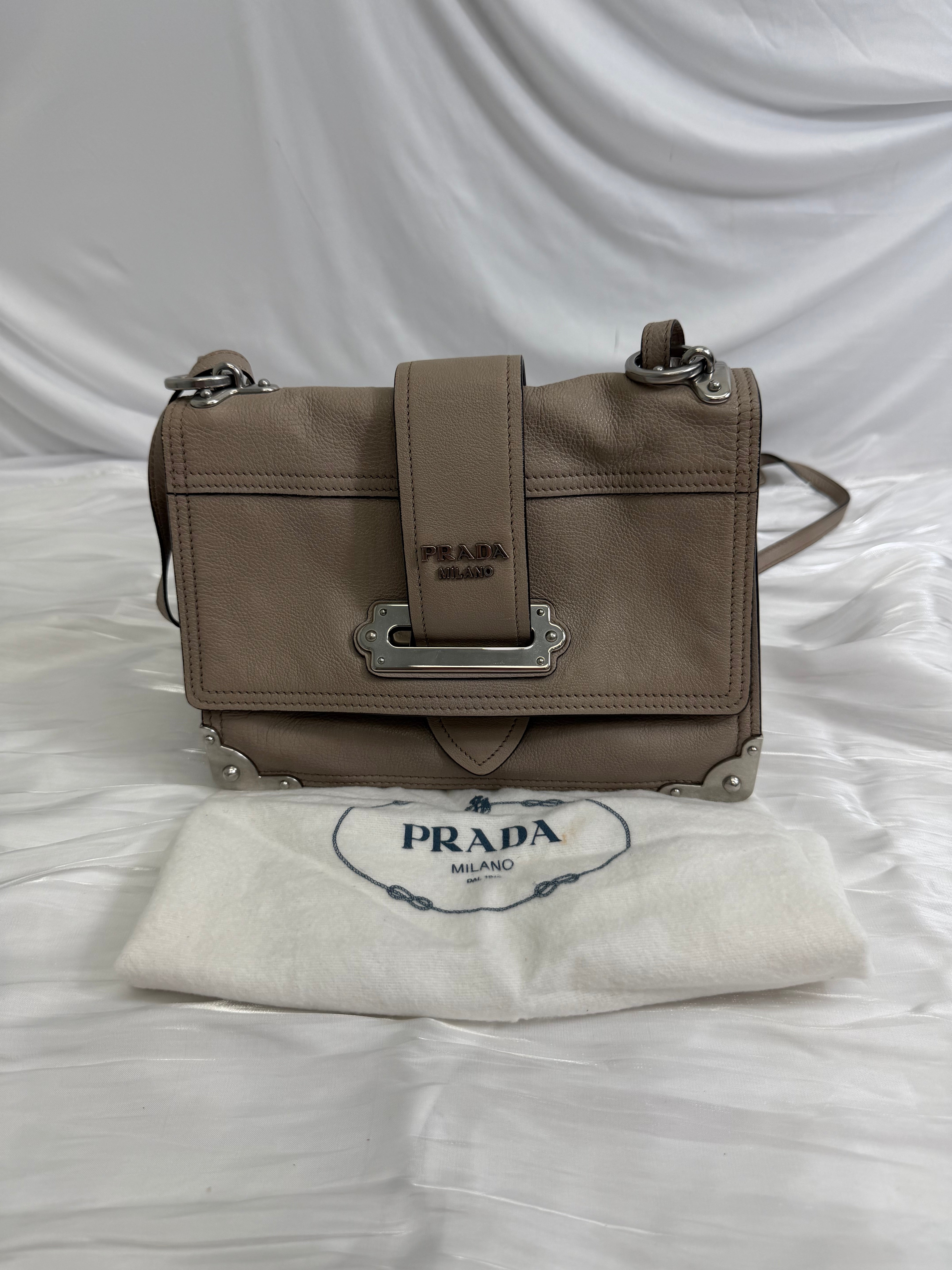 Prada Gray Leather Cahier 2Way Bag