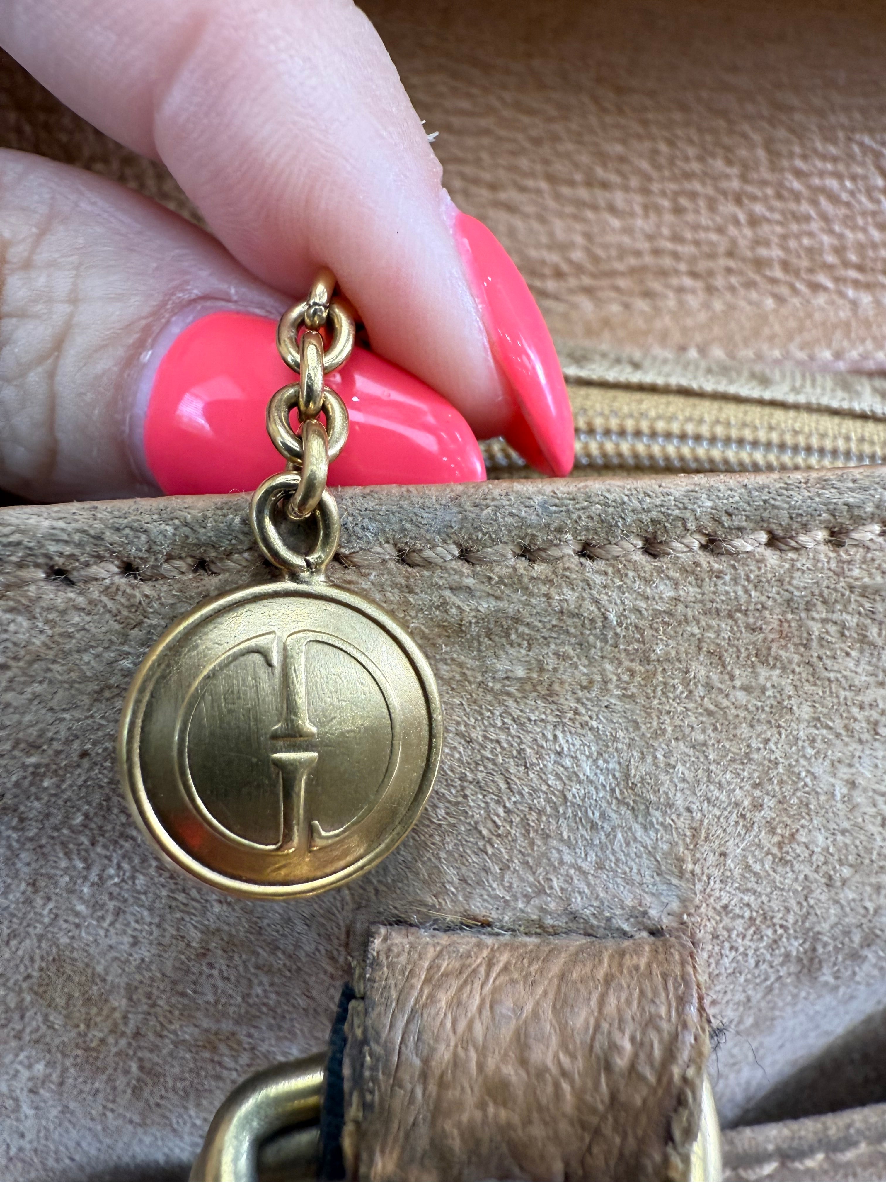 Gucci Tan Suede Bamboo Handle 2Way Bag