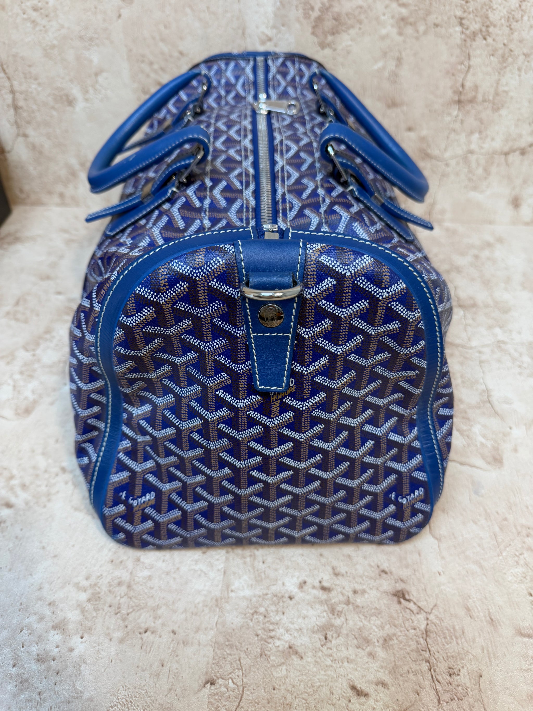 Goyard Navy Goyardine Leather Boston Bag