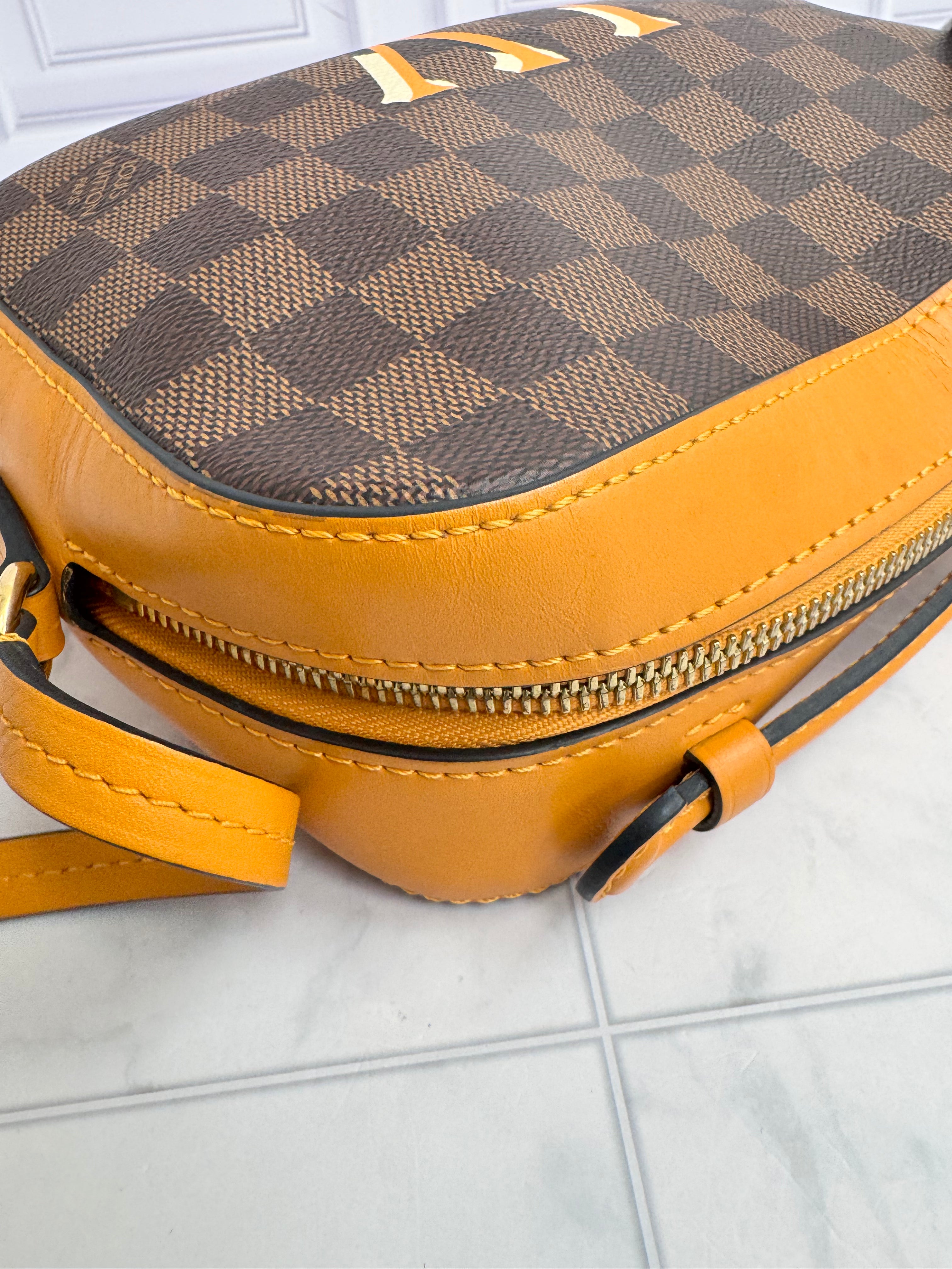 Louis Vuitton Damier Ebene And Orange Santa Monica Crossbody Bag