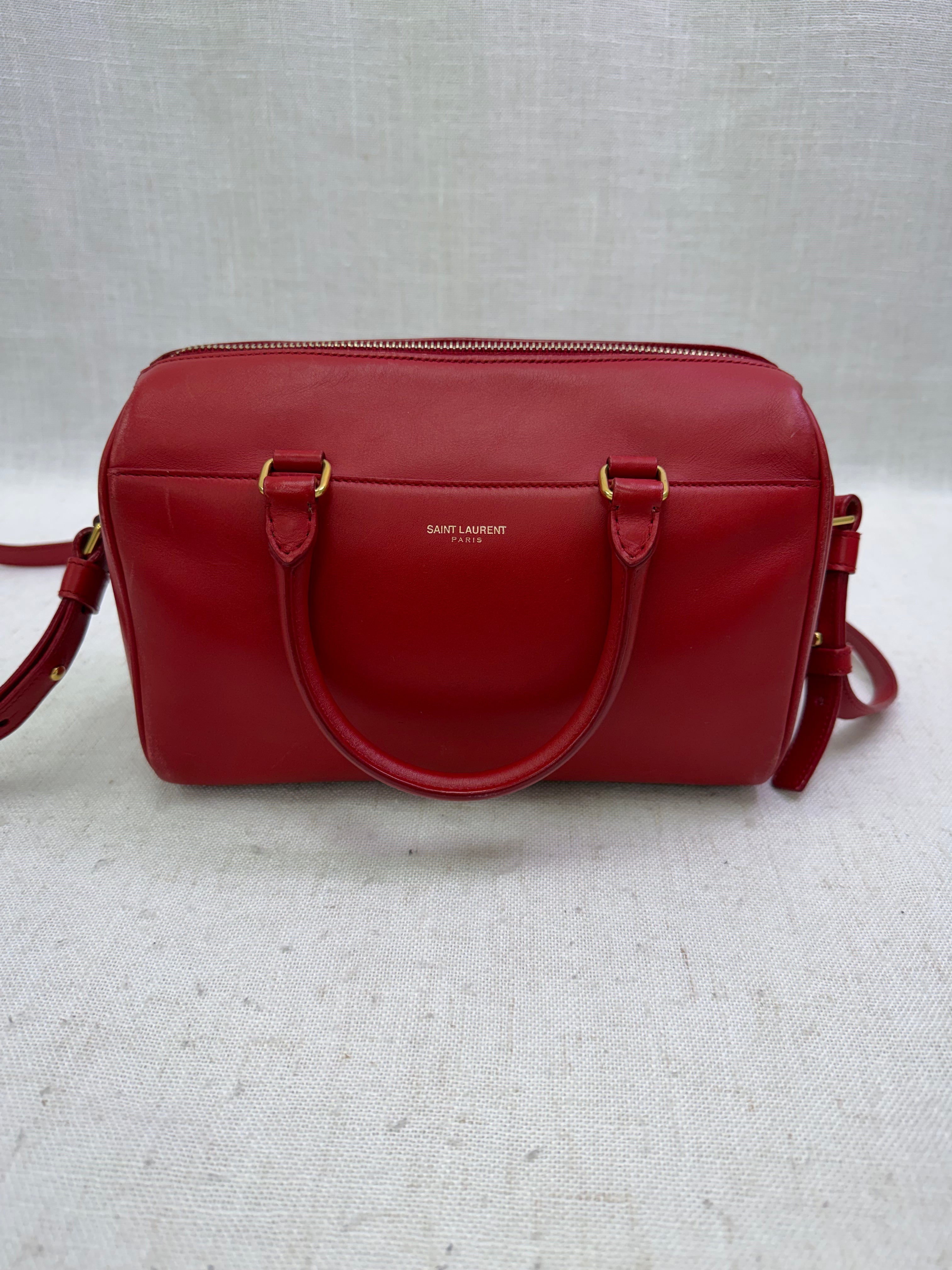 Saint Laurent YSL Red Smooth Leather Baby Duffle Bag