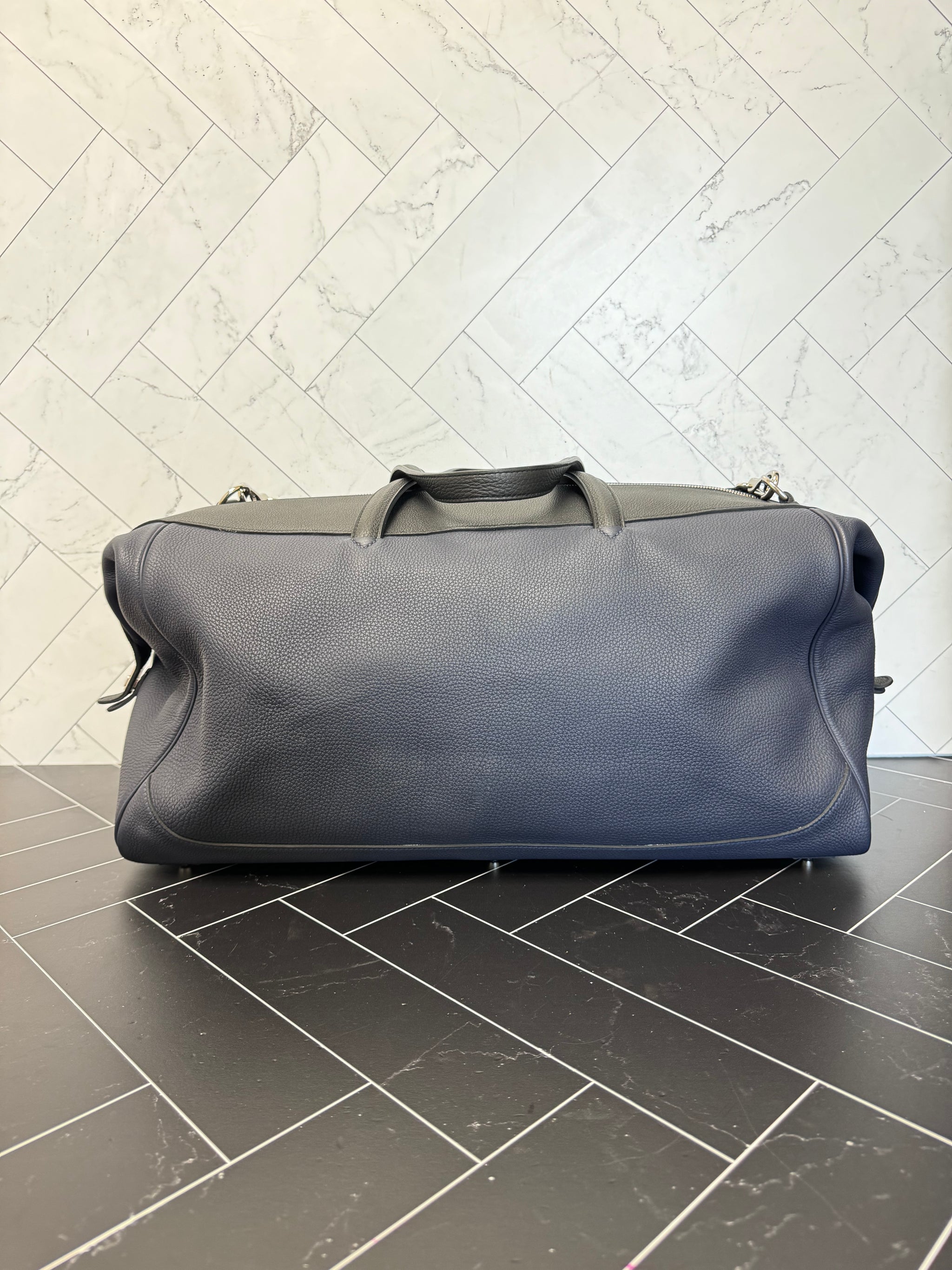 Hermes Navy Blue Togo Wallace Cabine Duffle Bag